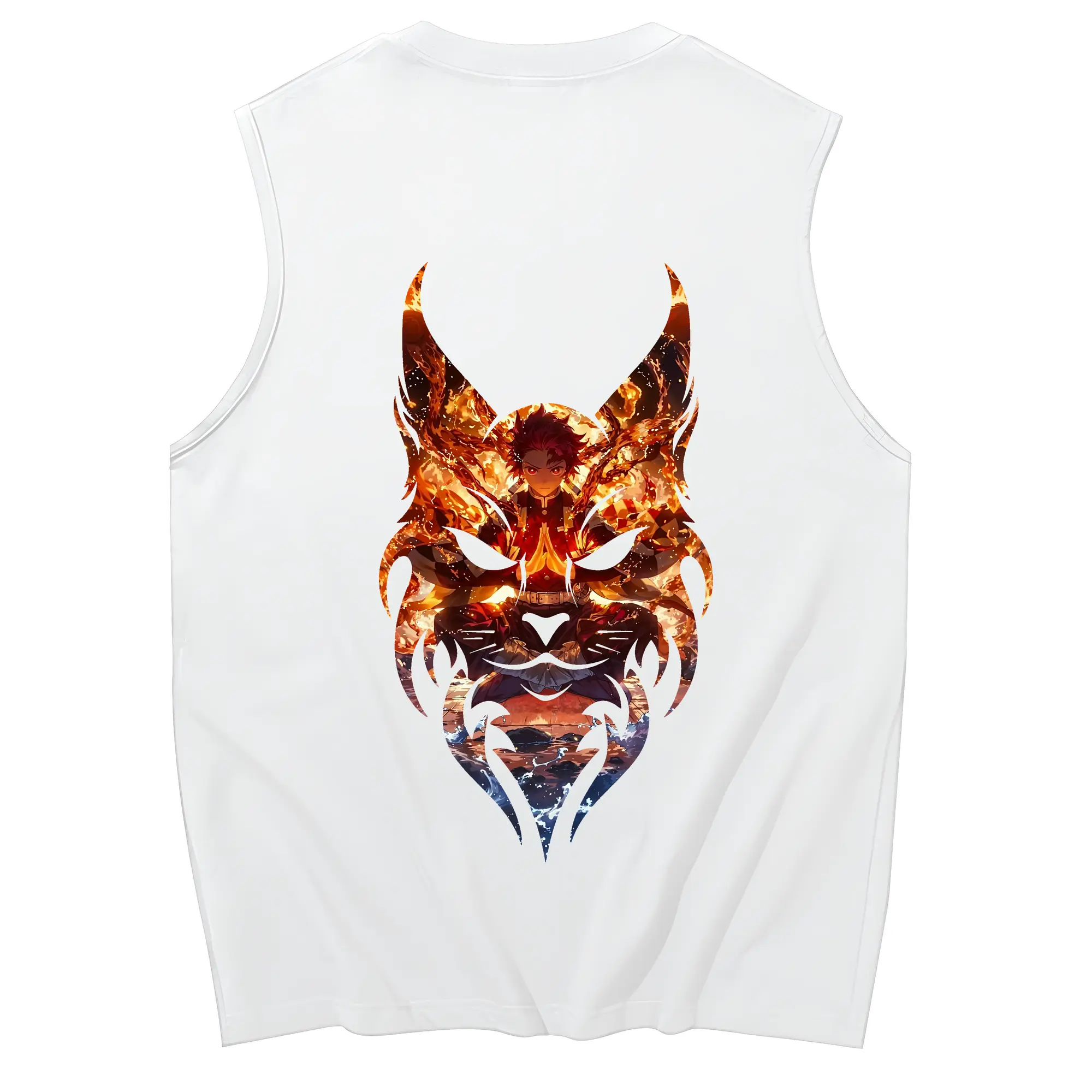 鬼滅の刃 グッズ,竈門 炭治郎 - コットン100％ タンクトップ ・ 背面プリント ・ タイトシルエット ・ 快適 通気性 ・ スポーツ カジュアル 散歩用