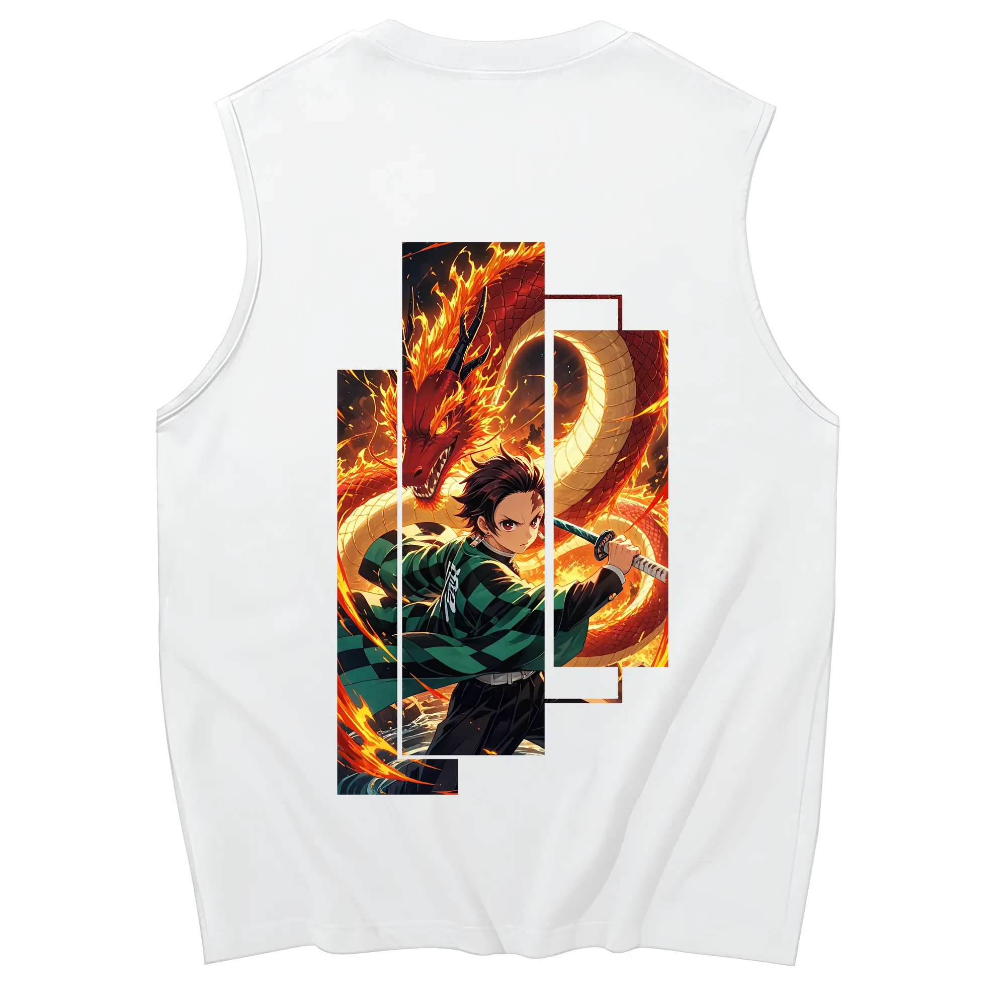 鬼滅の刃 グッズ,竈門 炭治郎 - コットン100％ タンクトップ ・ 背面プリント ・ タイトシルエット ・ 快適 通気性 ・ スポーツ カジュアル 散歩用