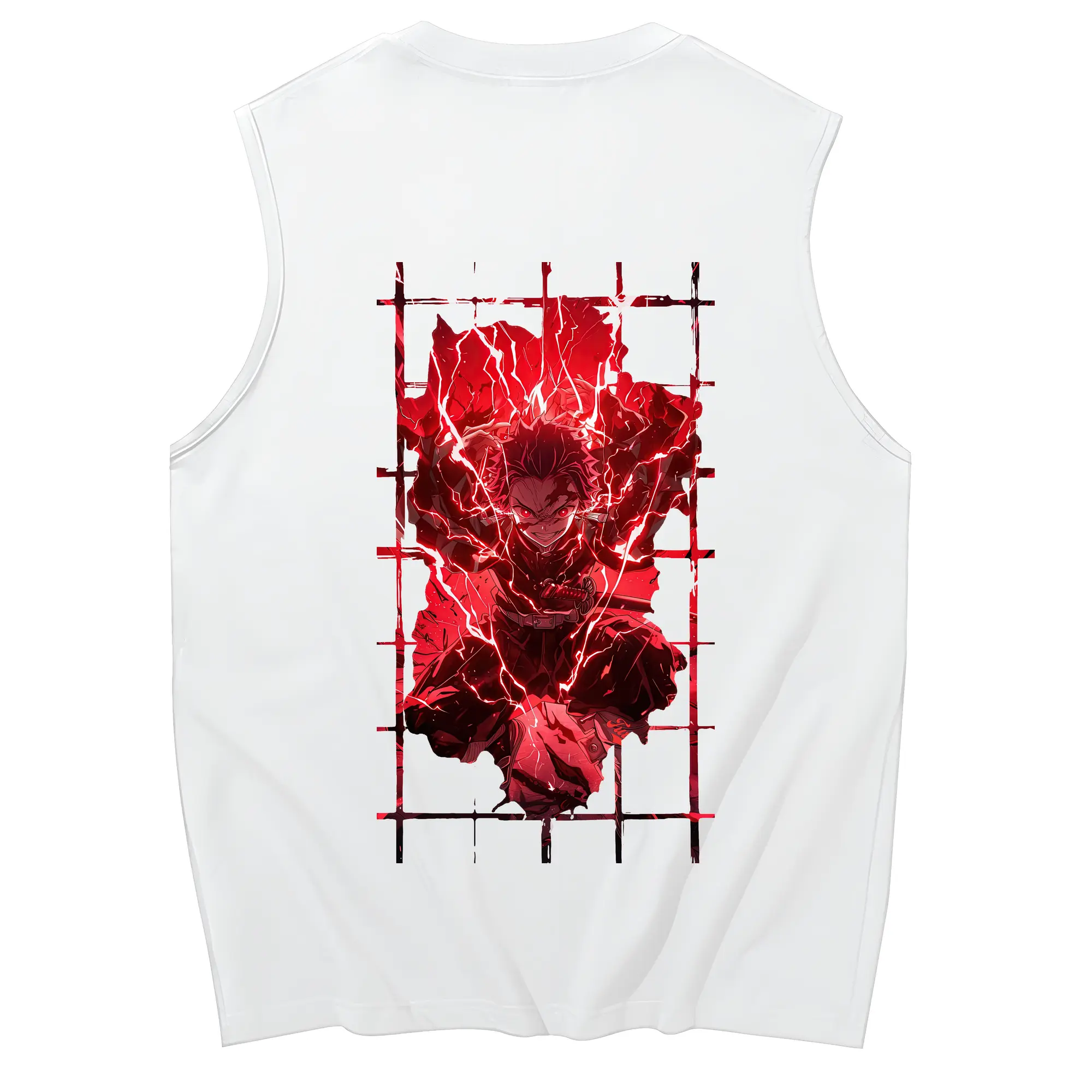 鬼滅の刃 グッズ,竈門 炭治郎 - コットン100％ タンクトップ ・ 背面プリント ・ タイトシルエット ・ 快適 通気性 ・ スポーツ カジュアル 散歩用