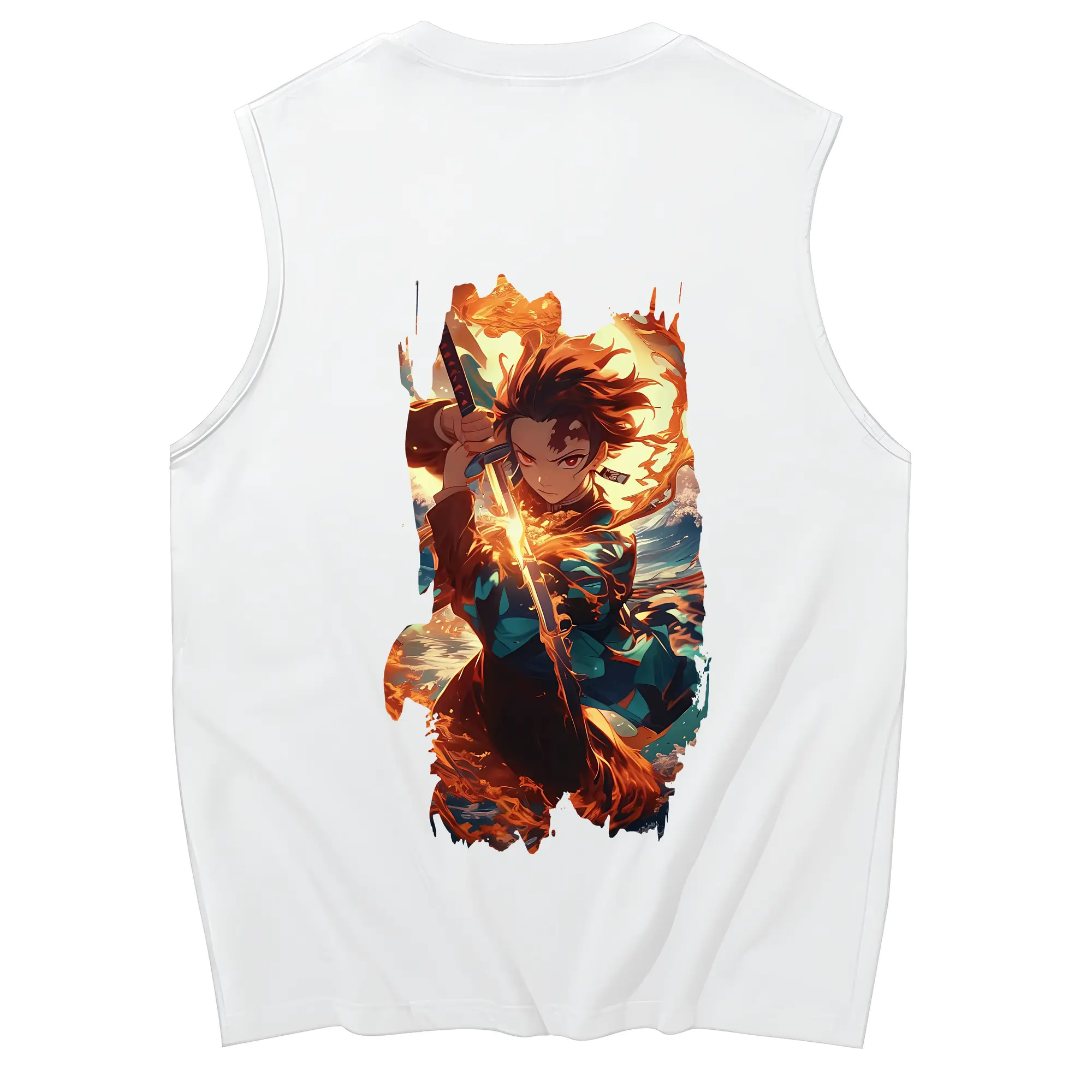 鬼滅の刃 グッズ,竈門 炭治郎 - コットン100％ タンクトップ ・ 背面プリント ・ タイトシルエット ・ 快適 通気性 ・ スポーツ カジュアル 散歩用