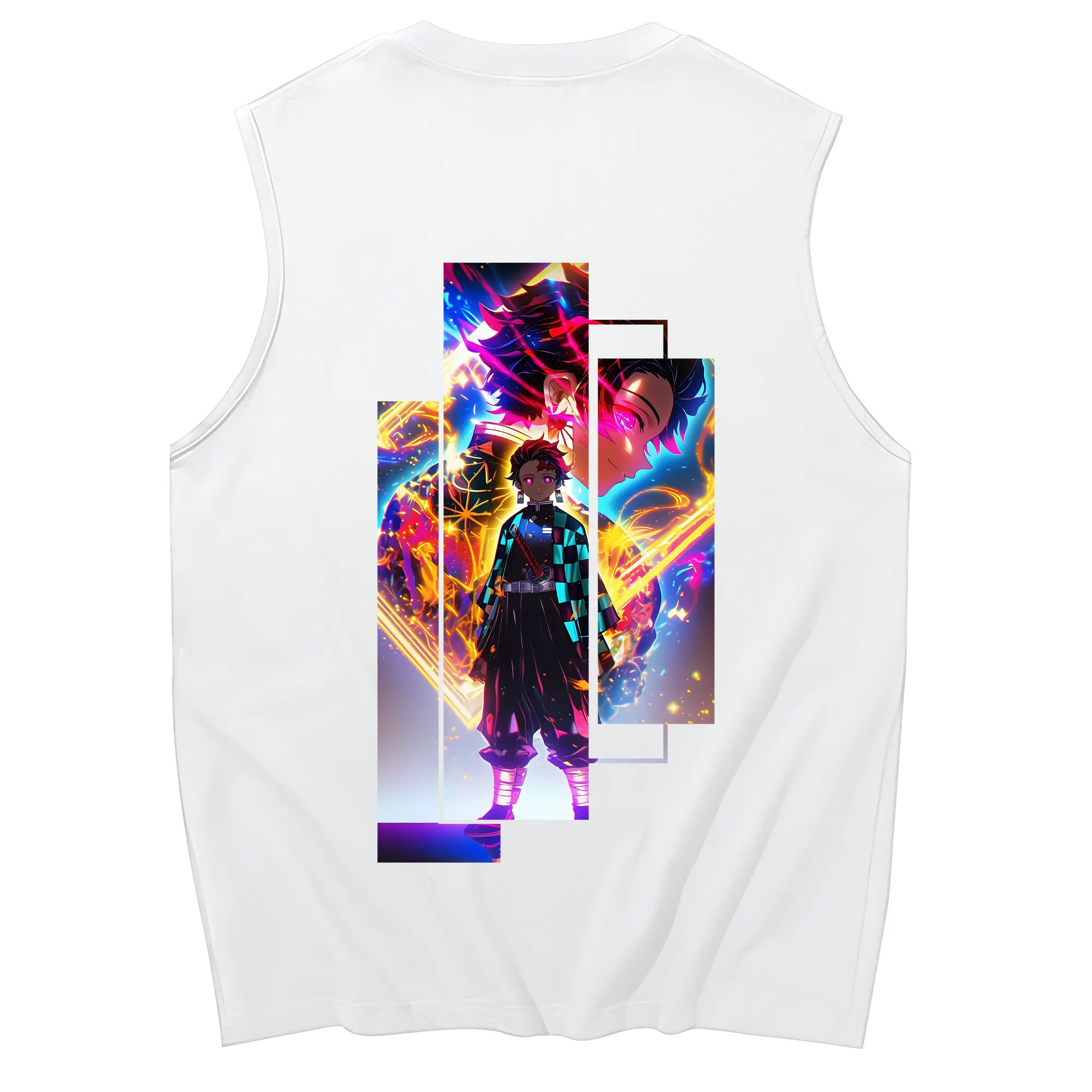鬼滅の刃 グッズ,竈門 炭治郎 - コットン100％ タンクトップ ・ 背面プリント ・ タイトシルエット ・ 快適 通気性 ・ スポーツ カジュアル 散歩用