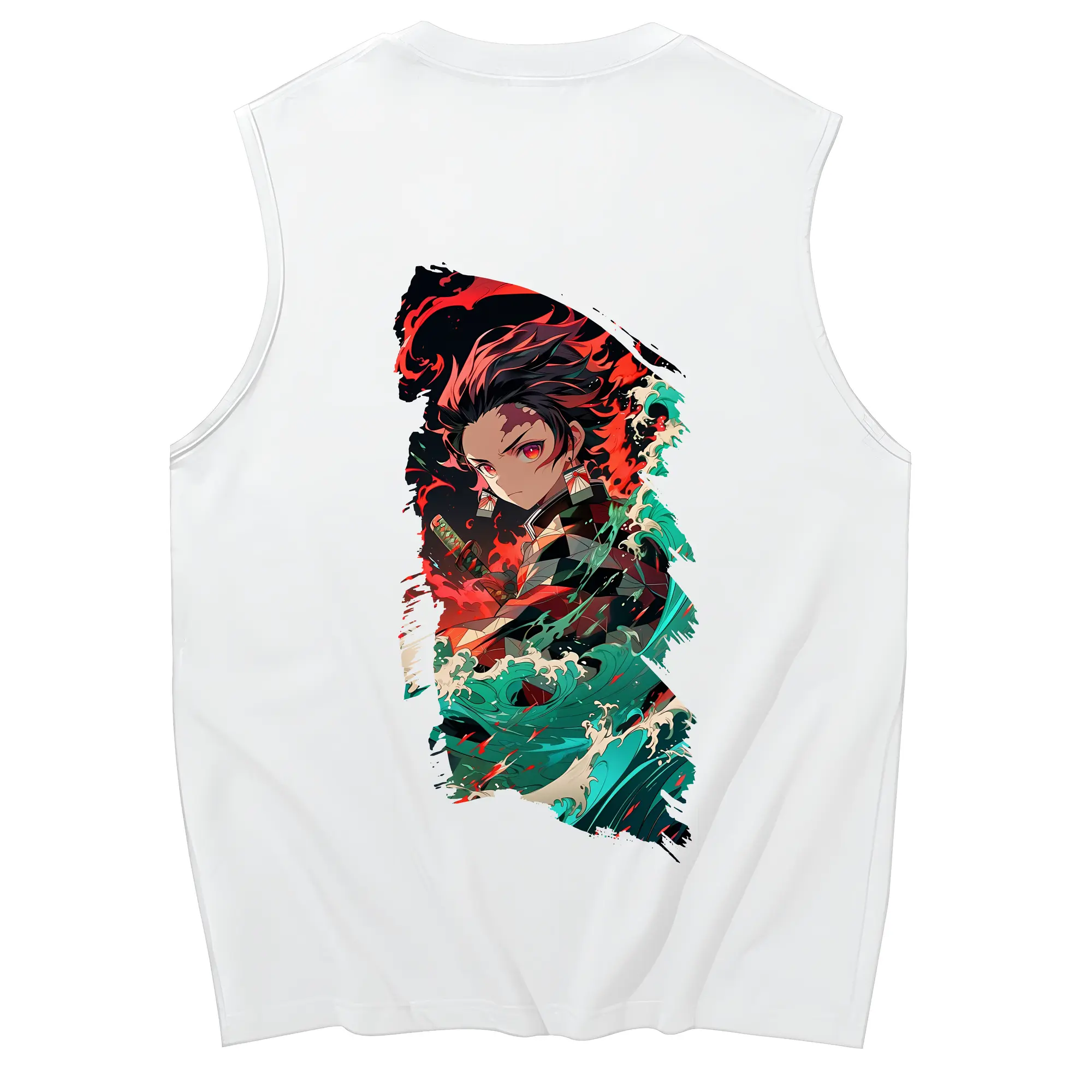鬼滅の刃 グッズ,竈門 炭治郎 - コットン100％ タンクトップ ・ 背面プリント ・ タイトシルエット ・ 快適 通気性 ・ スポーツ カジュアル 散歩用