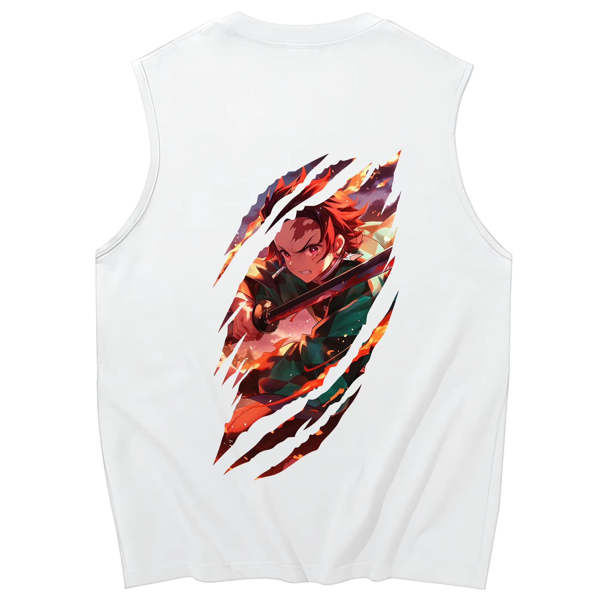 鬼滅の刃 グッズ,竈門 炭治郎 - コットン100％ タンクトップ ・ 背面プリント ・ タイトシルエット ・ 快適 通気性 ・ スポーツ カジュアル 散歩用