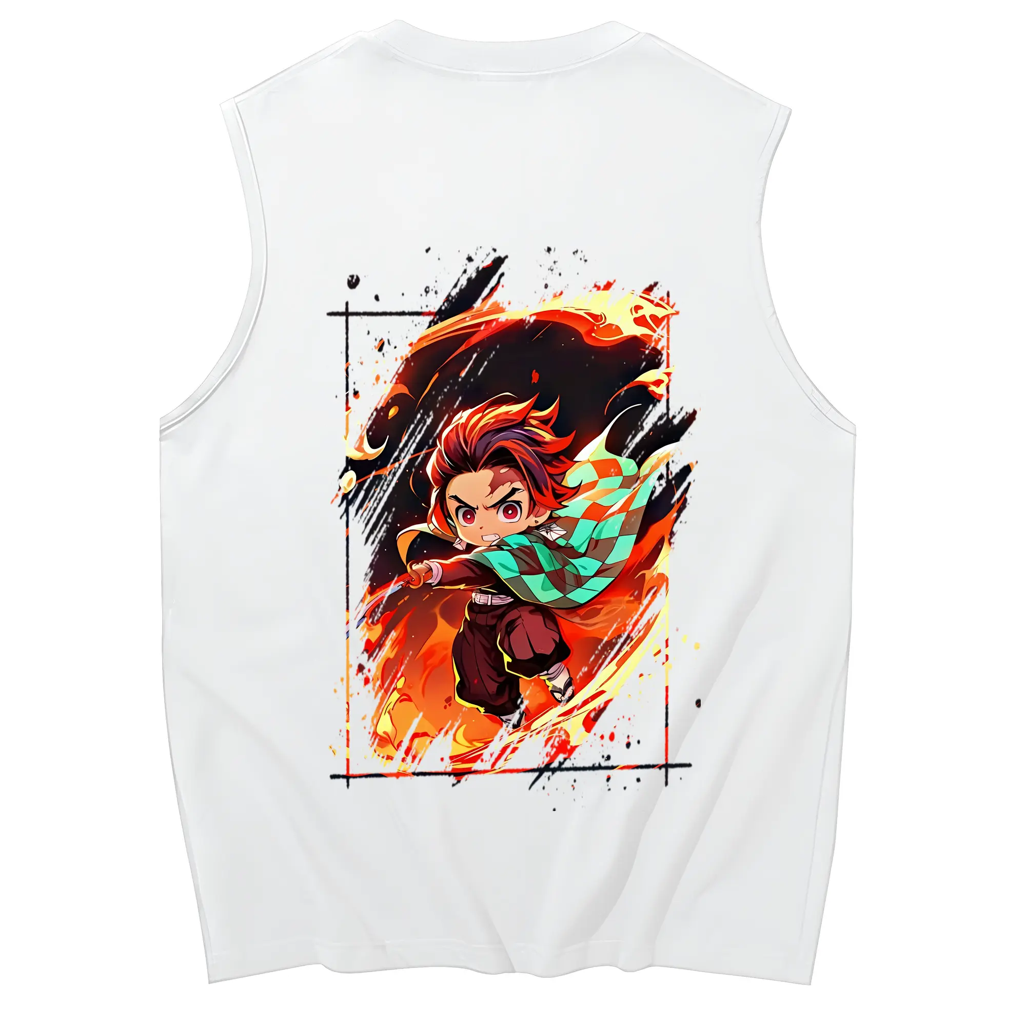 鬼滅の刃 グッズ,竈門 炭治郎 - コットン100％ タンクトップ ・ 背面プリント ・ タイトシルエット ・ 快適 通気性 ・ スポーツ カジュアル 散歩用