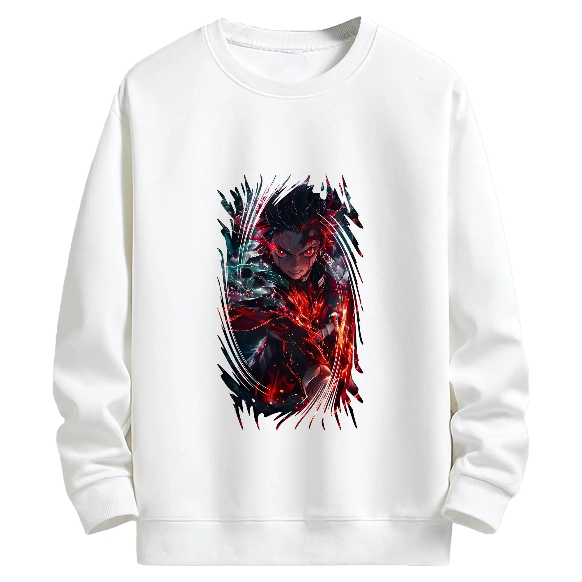 鬼滅の刃 グッズ,竈門 炭治郎 - 高品質 クルーネック スウェット ・ コットン59％ ポリエステル41％ ・ ユニセックス 長袖 トレーナー ・ カジュアル デイリー スポーツ 散歩用