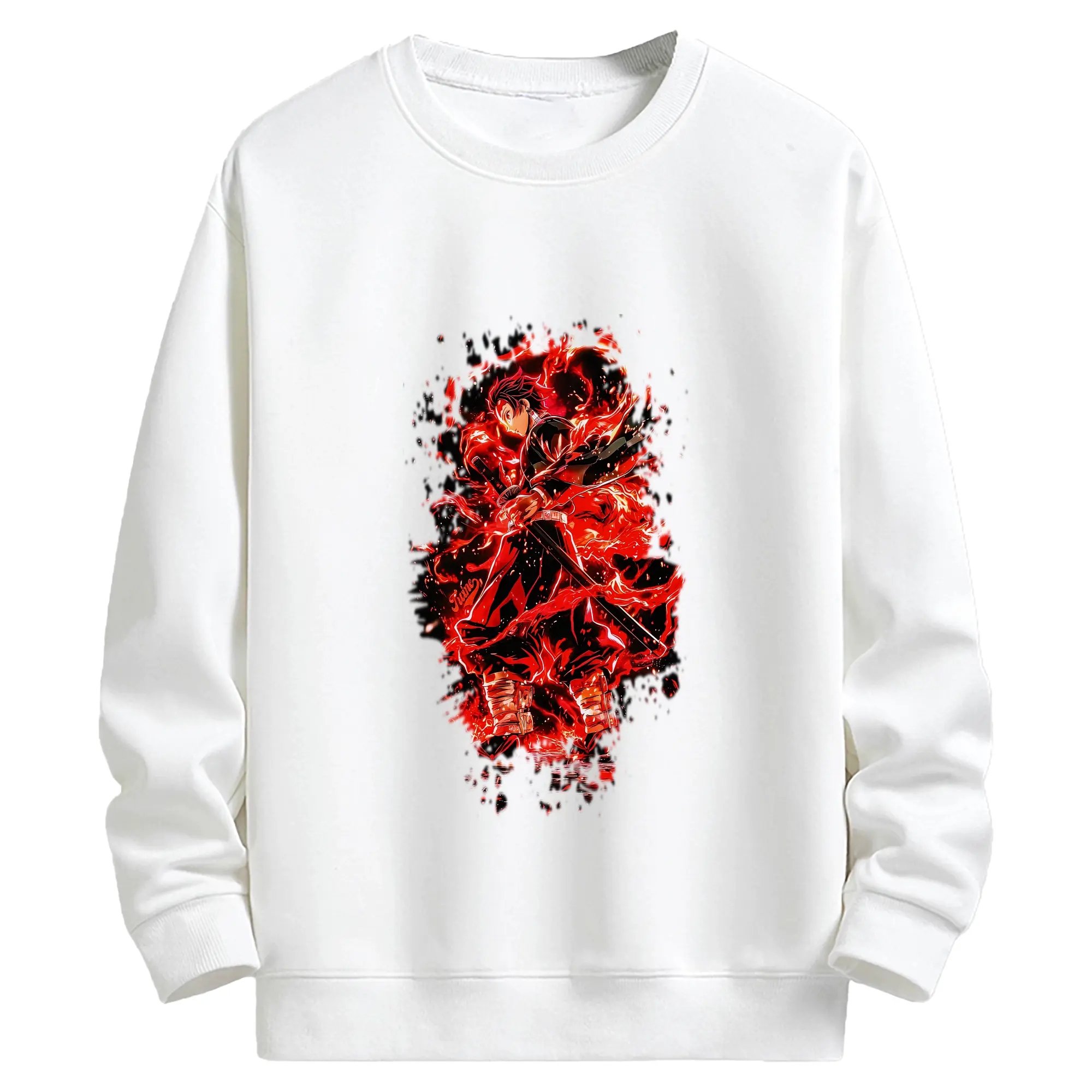 鬼滅の刃 グッズ,竈門 炭治郎 - 高品質 クルーネック スウェット ・ コットン59％ ポリエステル41％ ・ ユニセックス 長袖 トレーナー ・ カジュアル デイリー スポーツ 散歩用