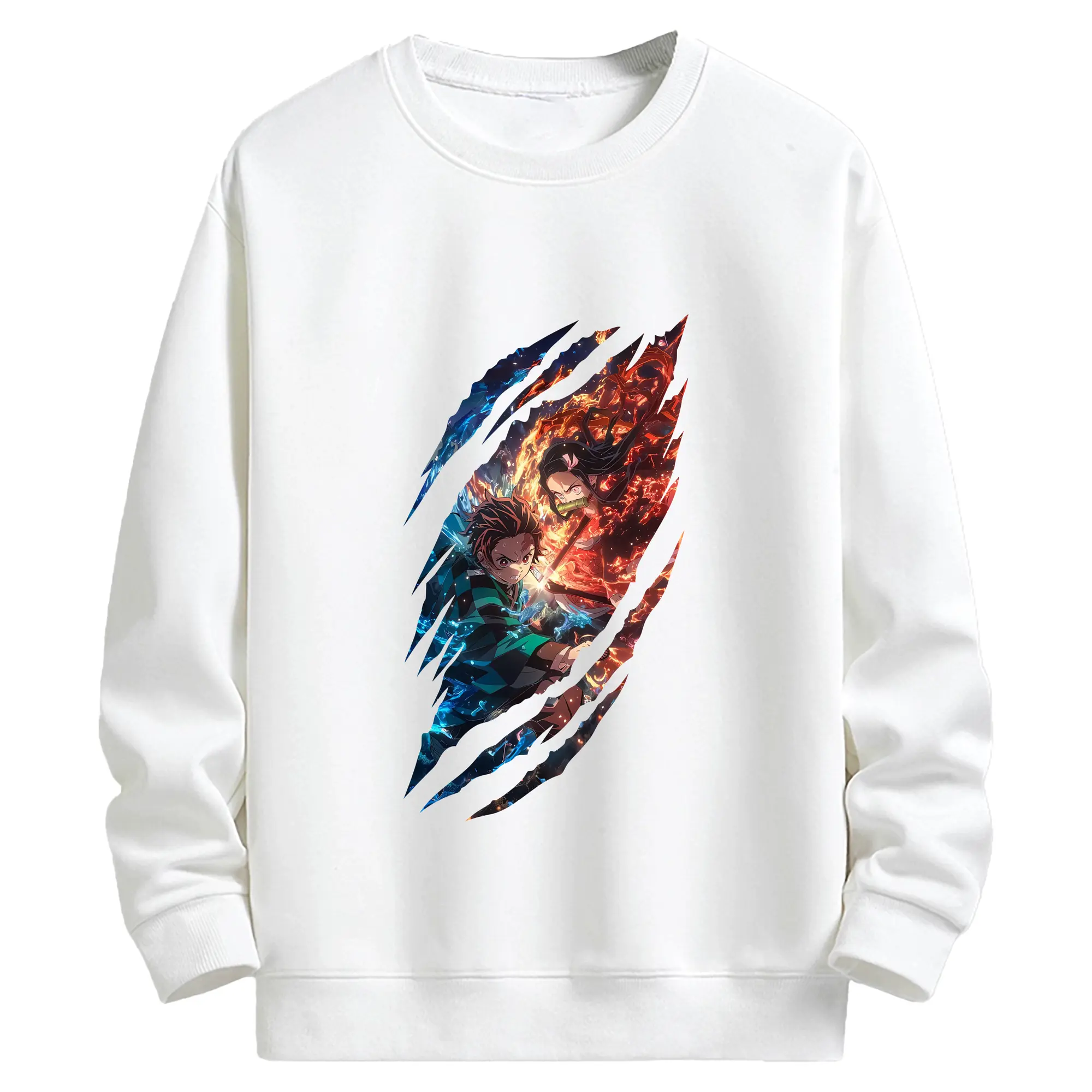 鬼滅の刃 グッズ,竈門 炭治郎 - 高品質 クルーネック スウェット ・ コットン59％ ポリエステル41％ ・ ユニセックス 長袖 トレーナー ・ カジュアル デイリー スポーツ 散歩用