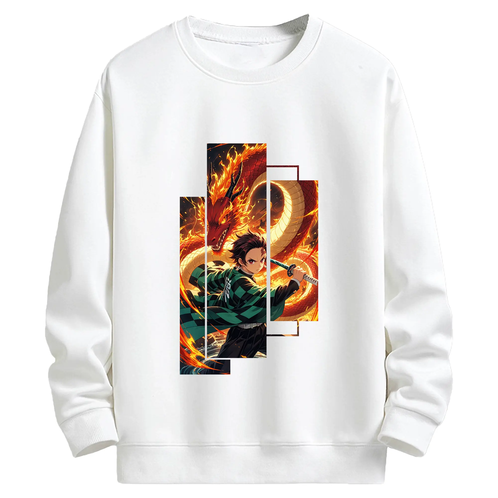鬼滅の刃 グッズ,竈門 炭治郎 - 高品質 クルーネック スウェット ・ コットン59％ ポリエステル41％ ・ ユニセックス 長袖 トレーナー ・ カジュアル デイリー スポーツ 散歩用