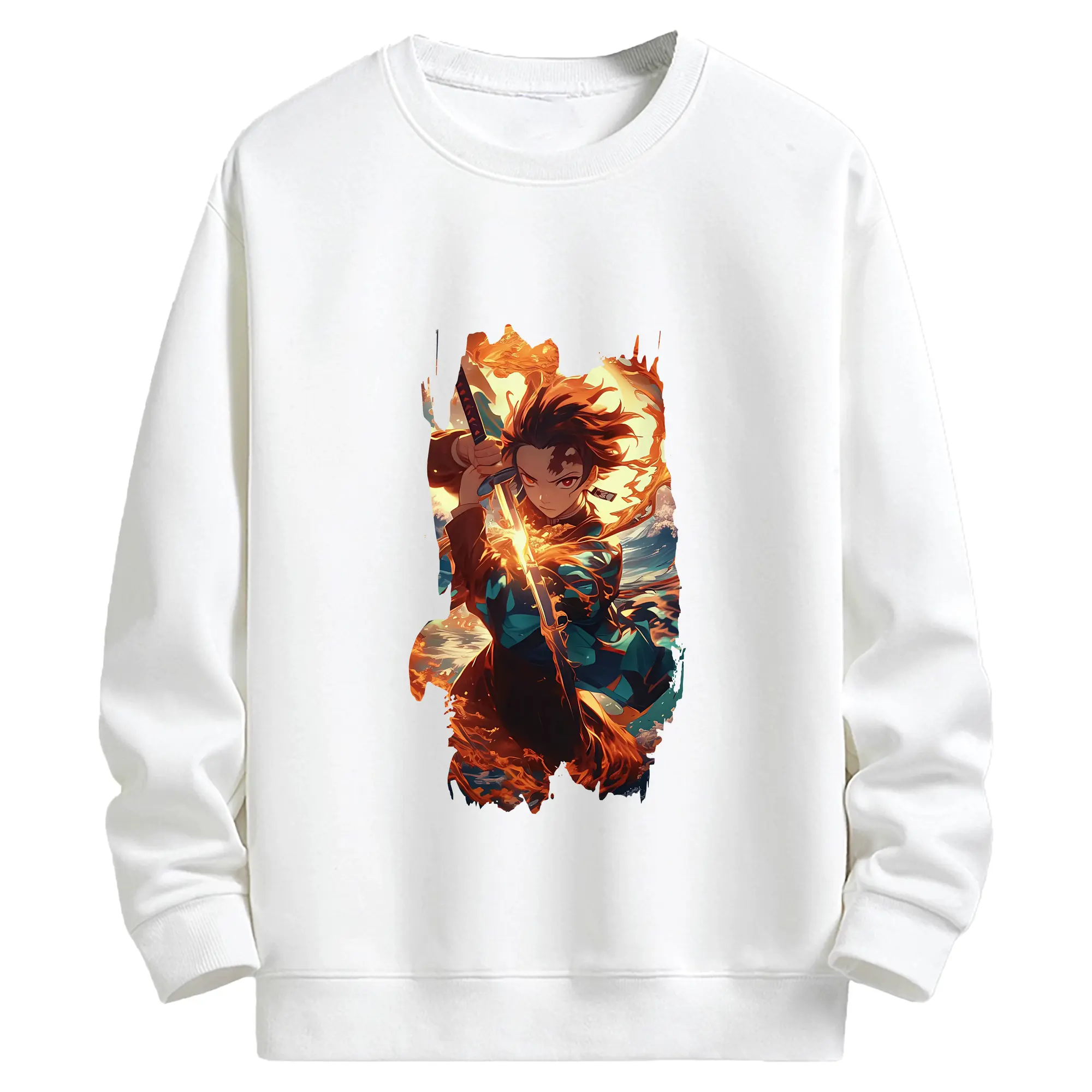鬼滅の刃 グッズ,竈門 炭治郎 - 高品質 クルーネック スウェット ・ コットン59％ ポリエステル41％ ・ ユニセックス 長袖 トレーナー ・ カジュアル デイリー スポーツ 散歩用