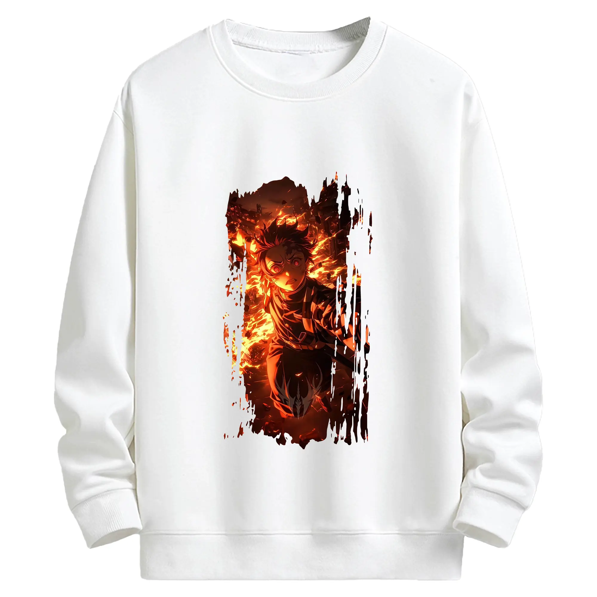 鬼滅の刃 グッズ,竈門 炭治郎 - 高品質 クルーネック スウェット ・ コットン59％ ポリエステル41％ ・ ユニセックス 長袖 トレーナー ・ カジュアル デイリー スポーツ 散歩用