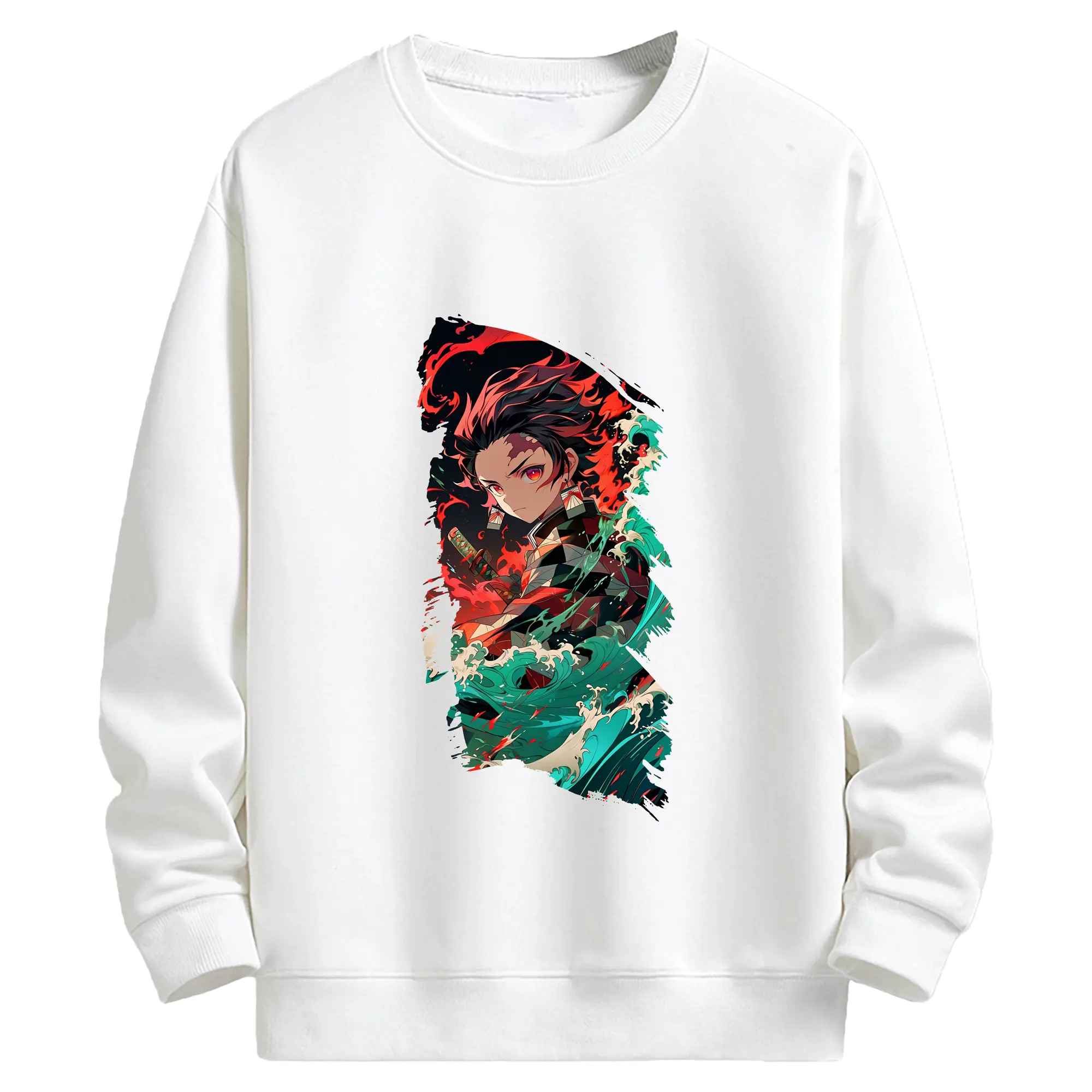 鬼滅の刃 グッズ,竈門 炭治郎 - 高品質 クルーネック スウェット ・ コットン59％ ポリエステル41％ ・ ユニセックス 長袖 トレーナー ・ カジュアル デイリー スポーツ 散歩用
