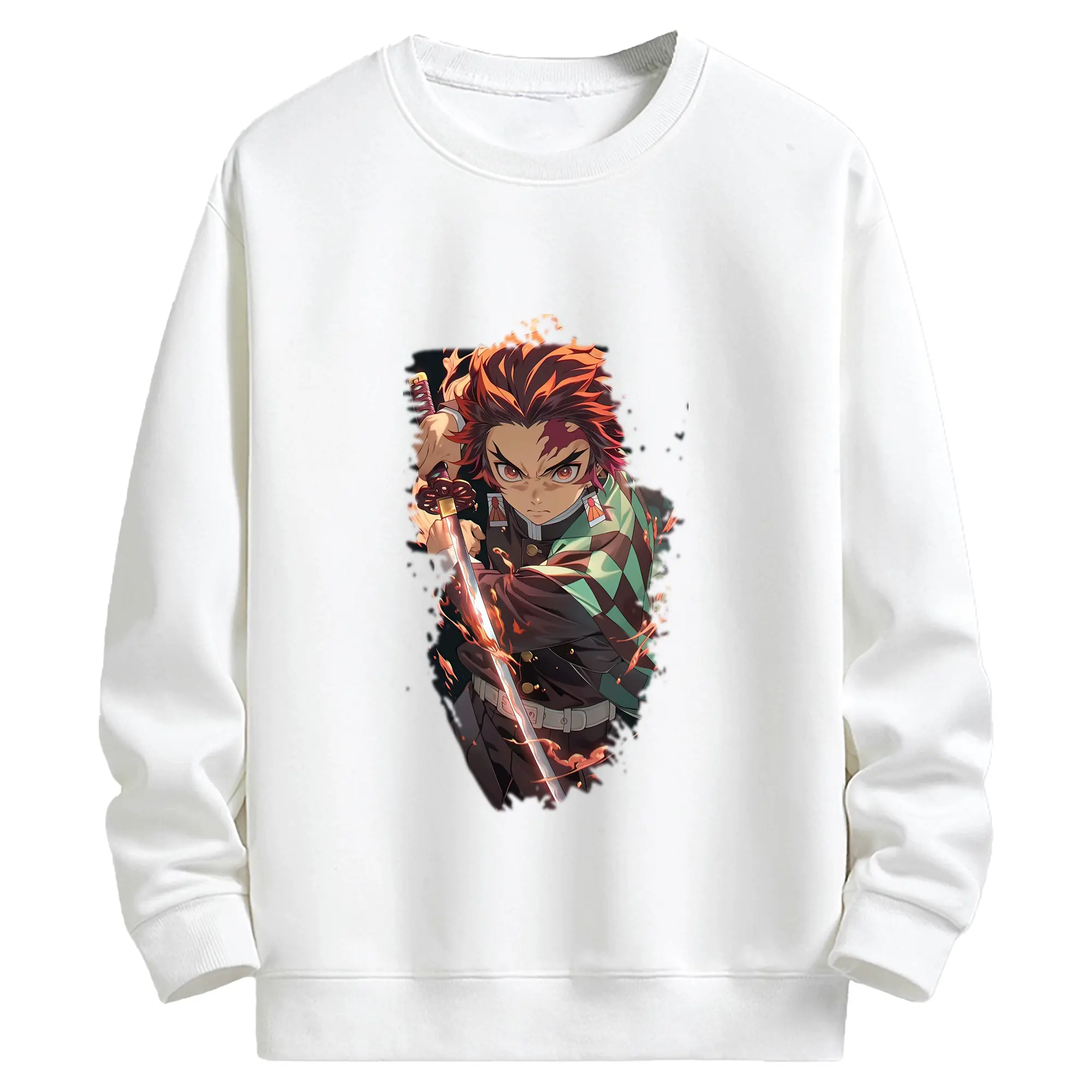 鬼滅の刃 グッズ,竈門 炭治郎 - 高品質 クルーネック スウェット ・ コットン59％ ポリエステル41％ ・ ユニセックス 長袖 トレーナー ・ カジュアル デイリー スポーツ 散歩用
