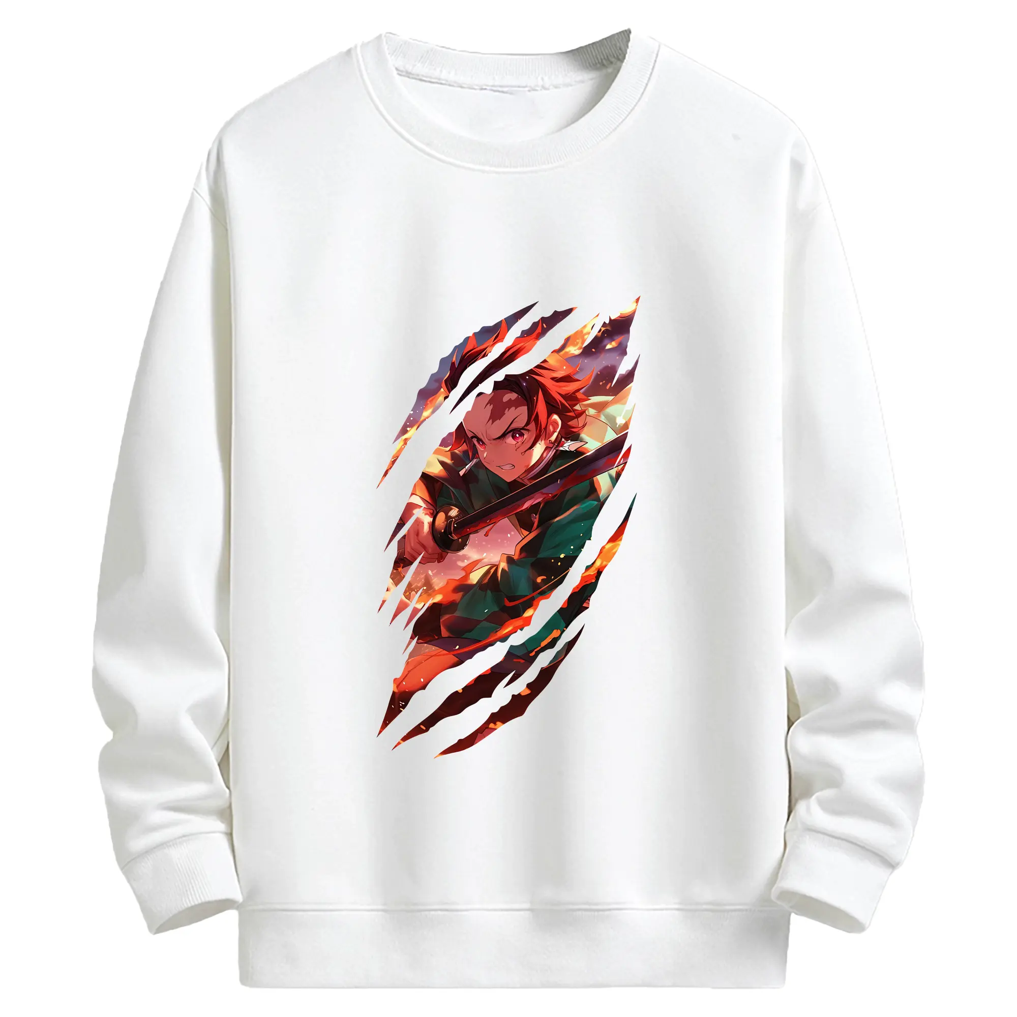 鬼滅の刃 グッズ,竈門 炭治郎 - 高品質 クルーネック スウェット ・ コットン59％ ポリエステル41％ ・ ユニセックス 長袖 トレーナー ・ カジュアル デイリー スポーツ 散歩用