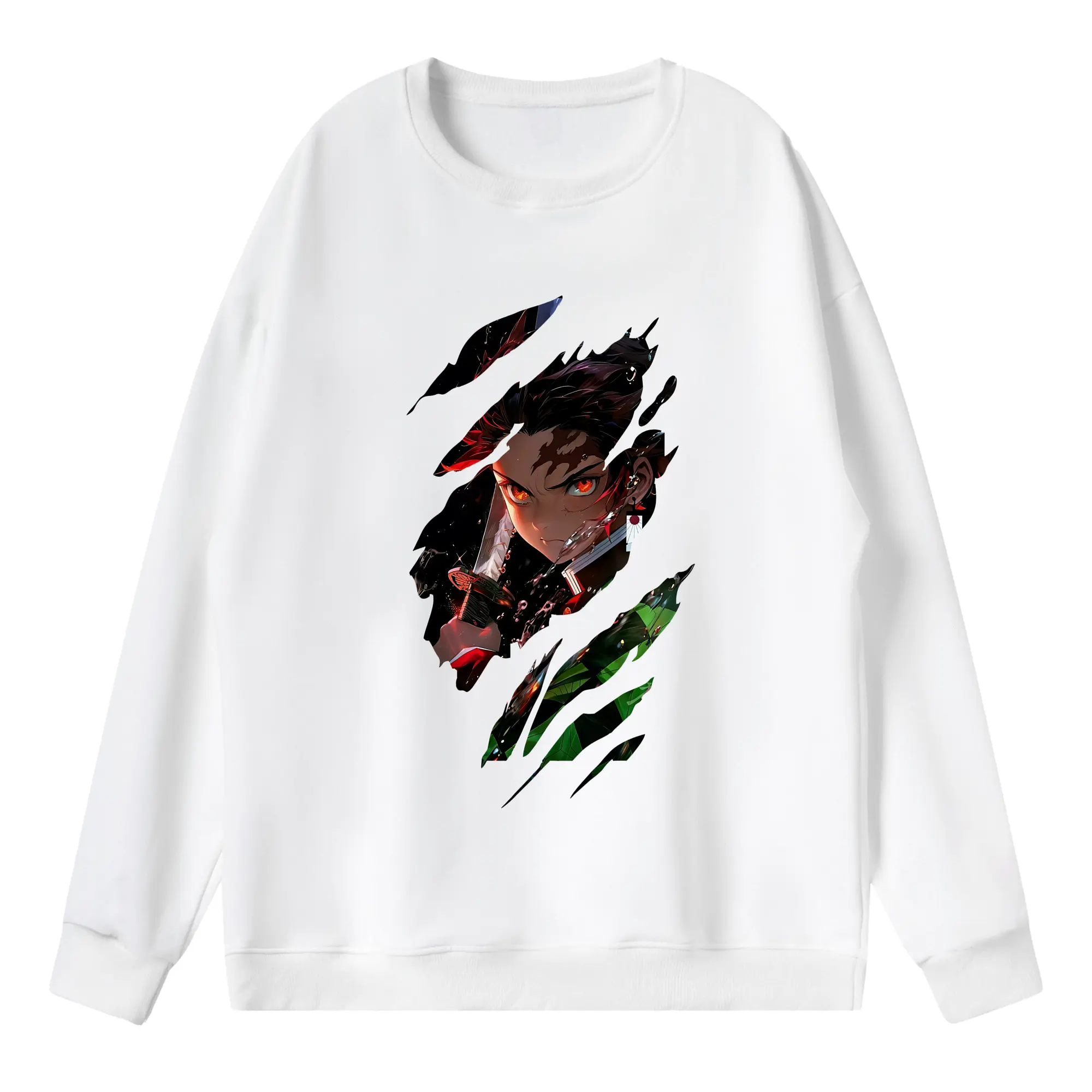 鬼滅の刃 グッズ,竈門 炭治郎 - 薄手 クルーネック スウェット 裏毛260g · ポリエステル 春秋向け カジュアル 男女兼用 · トレーナー デイリー スポーツ 散歩に最適