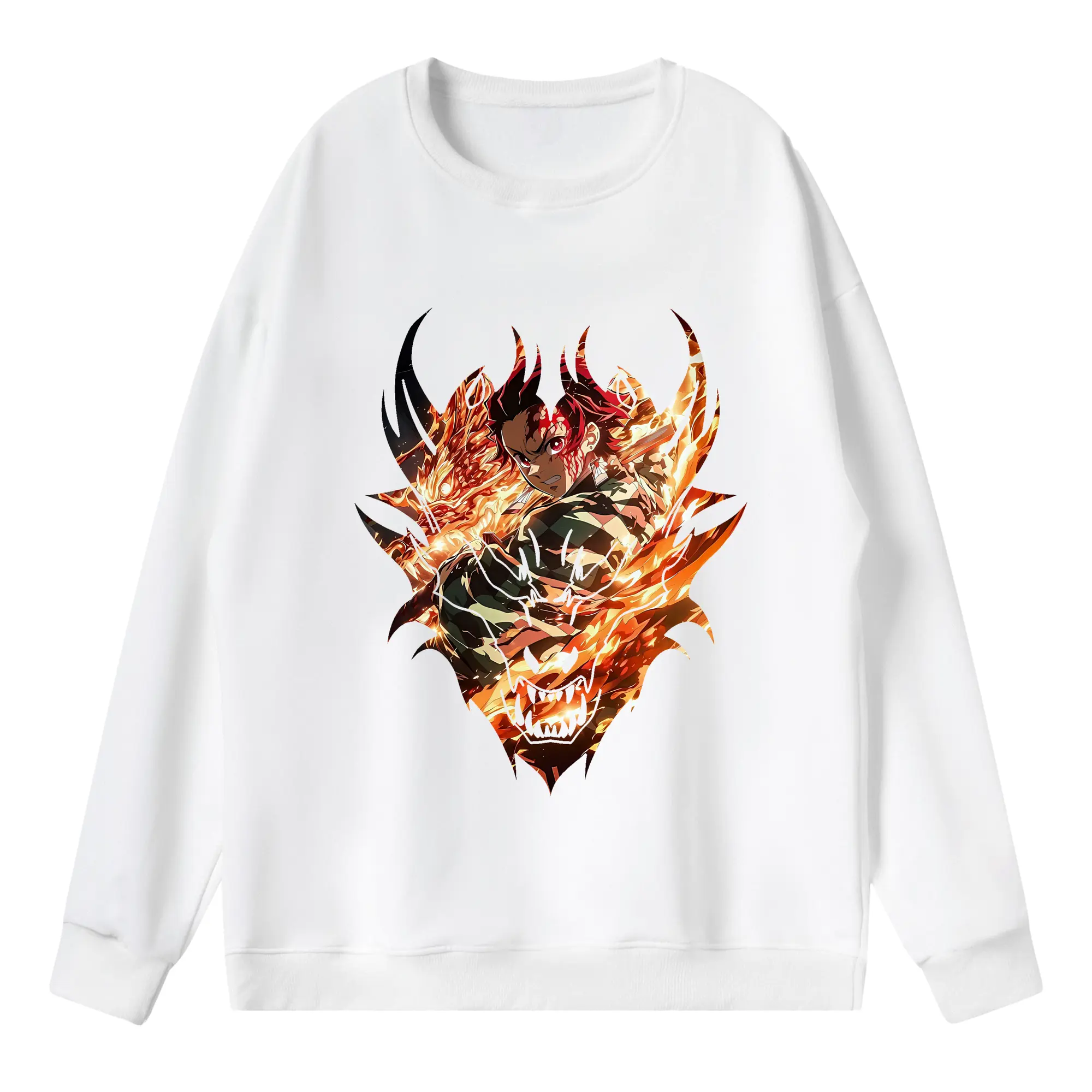 鬼滅の刃 グッズ,竈門 炭治郎 - 薄手 クルーネック スウェット 裏毛260g · ポリエステル 春秋向け カジュアル 男女兼用 · トレーナー デイリー スポーツ 散歩に最適