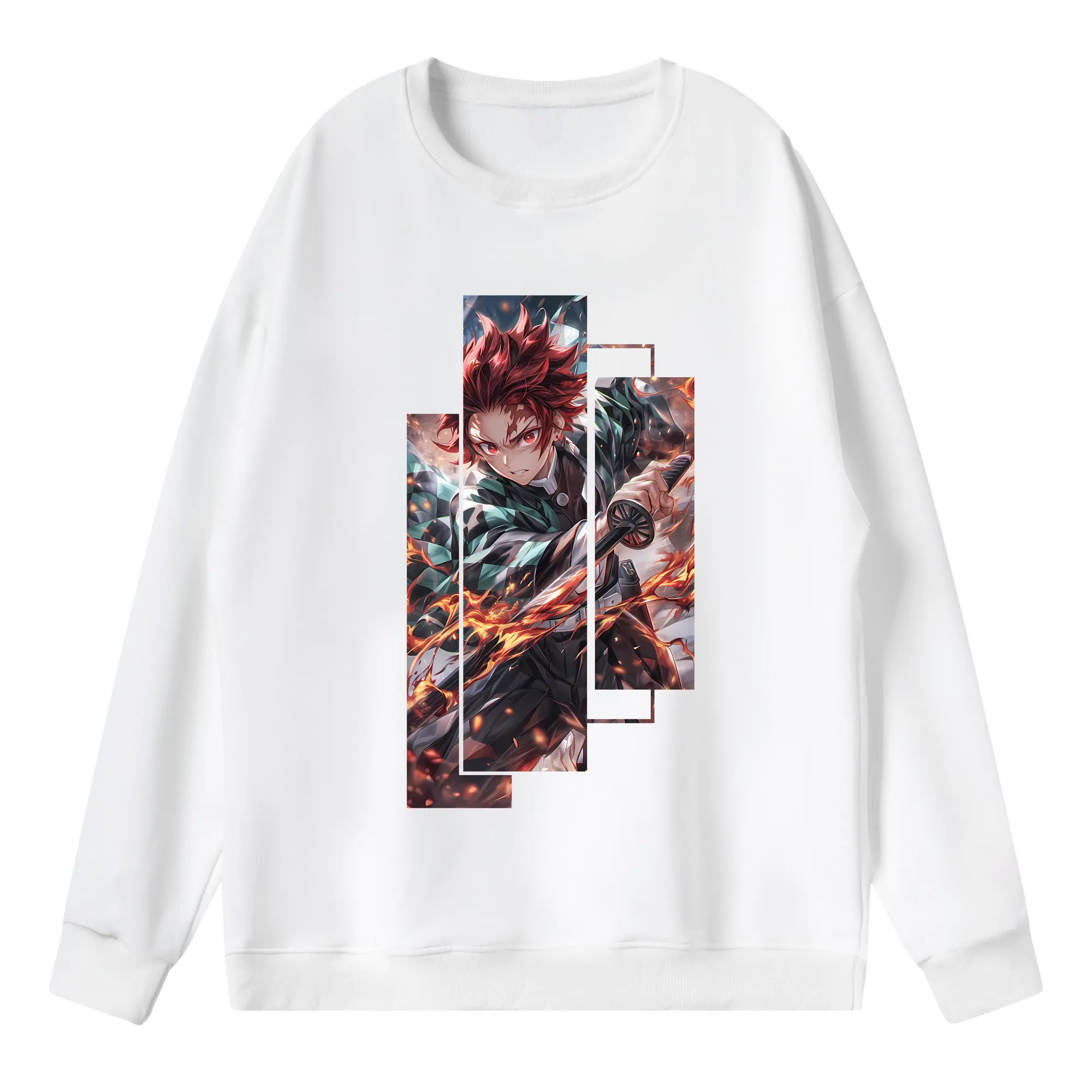 鬼滅の刃 グッズ,竈門 炭治郎 - 薄手 クルーネック スウェット 裏毛260g · ポリエステル 春秋向け カジュアル 男女兼用 · トレーナー デイリー スポーツ 散歩に最適
