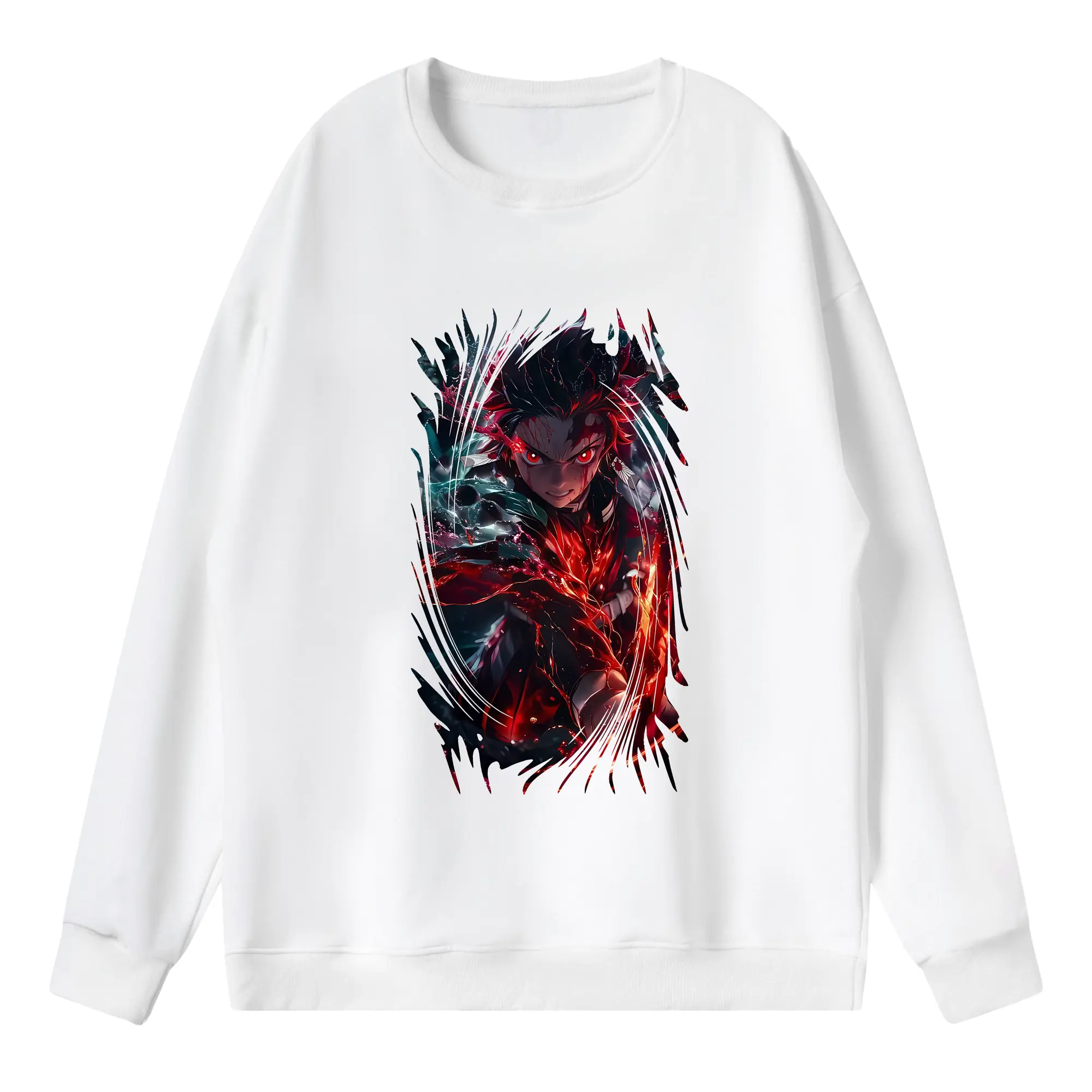 鬼滅の刃 グッズ,竈門 炭治郎 - 薄手 クルーネック スウェット 裏毛260g · ポリエステル 春秋向け カジュアル 男女兼用 · トレーナー デイリー スポーツ 散歩に最適