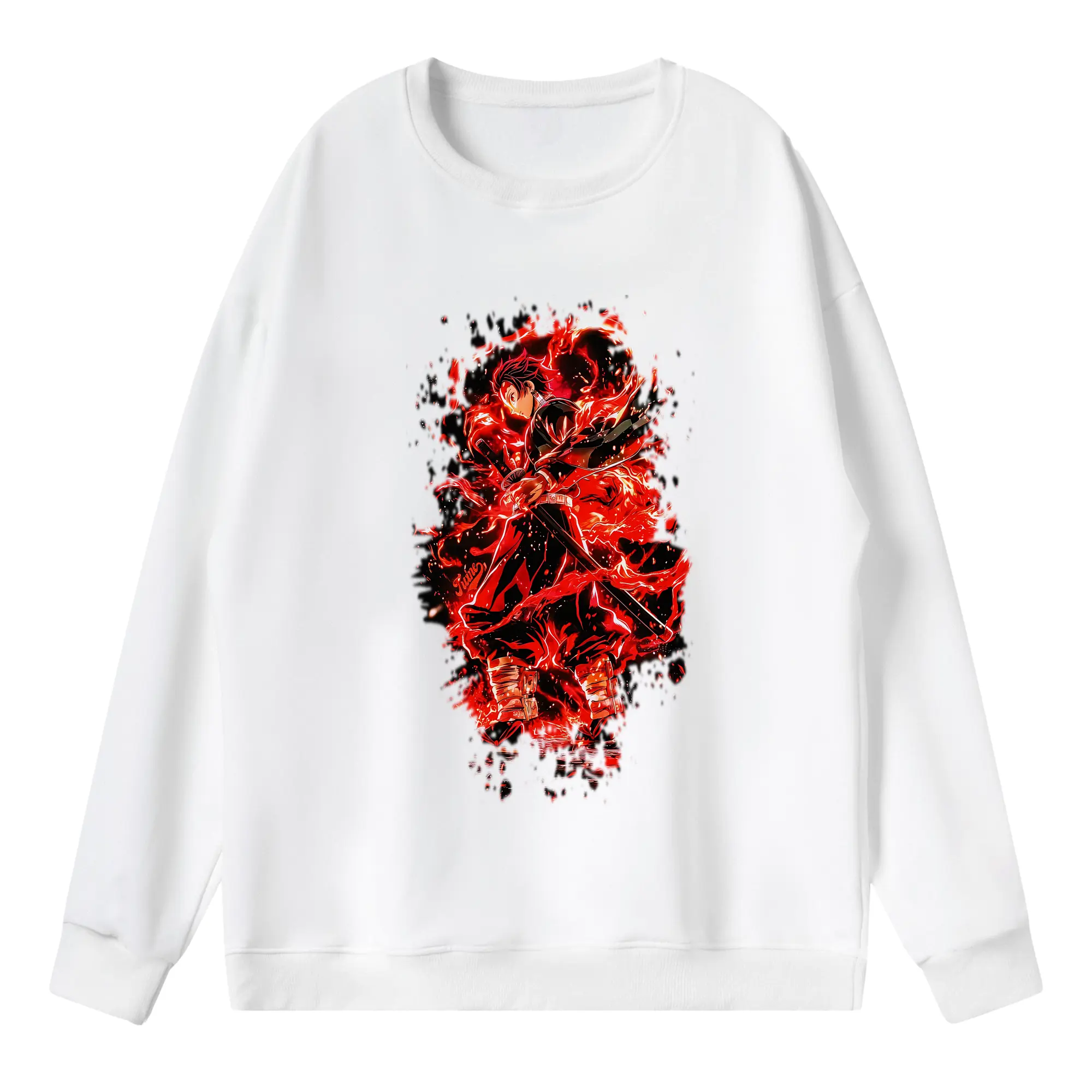 鬼滅の刃 グッズ,竈門 炭治郎 - 薄手 クルーネック スウェット 裏毛260g · ポリエステル 春秋向け カジュアル 男女兼用 · トレーナー デイリー スポーツ 散歩に最適