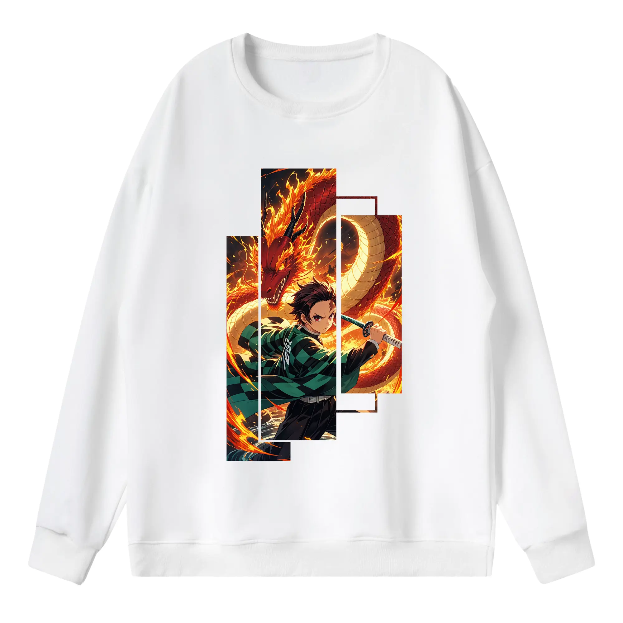 鬼滅の刃 グッズ,竈門 炭治郎 - 薄手 クルーネック スウェット 裏毛260g · ポリエステル 春秋向け カジュアル 男女兼用 · トレーナー デイリー スポーツ 散歩に最適