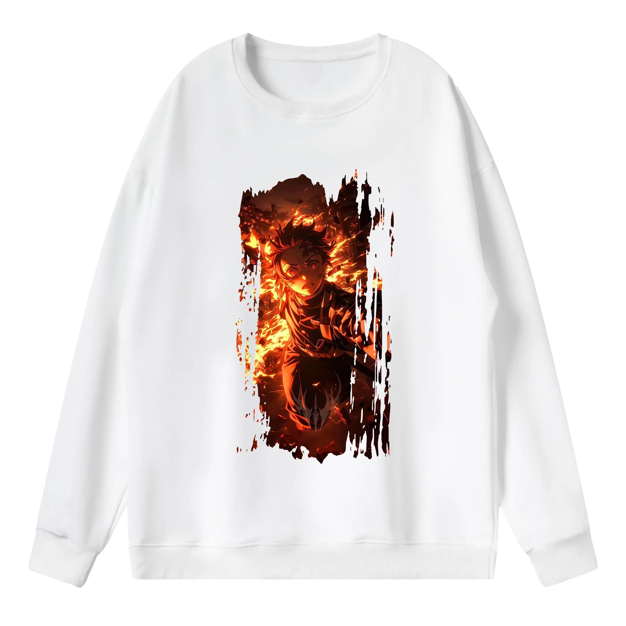 鬼滅の刃 グッズ,竈門 炭治郎 - 薄手 クルーネック スウェット 裏毛260g · ポリエステル 春秋向け カジュアル 男女兼用 · トレーナー デイリー スポーツ 散歩に最適