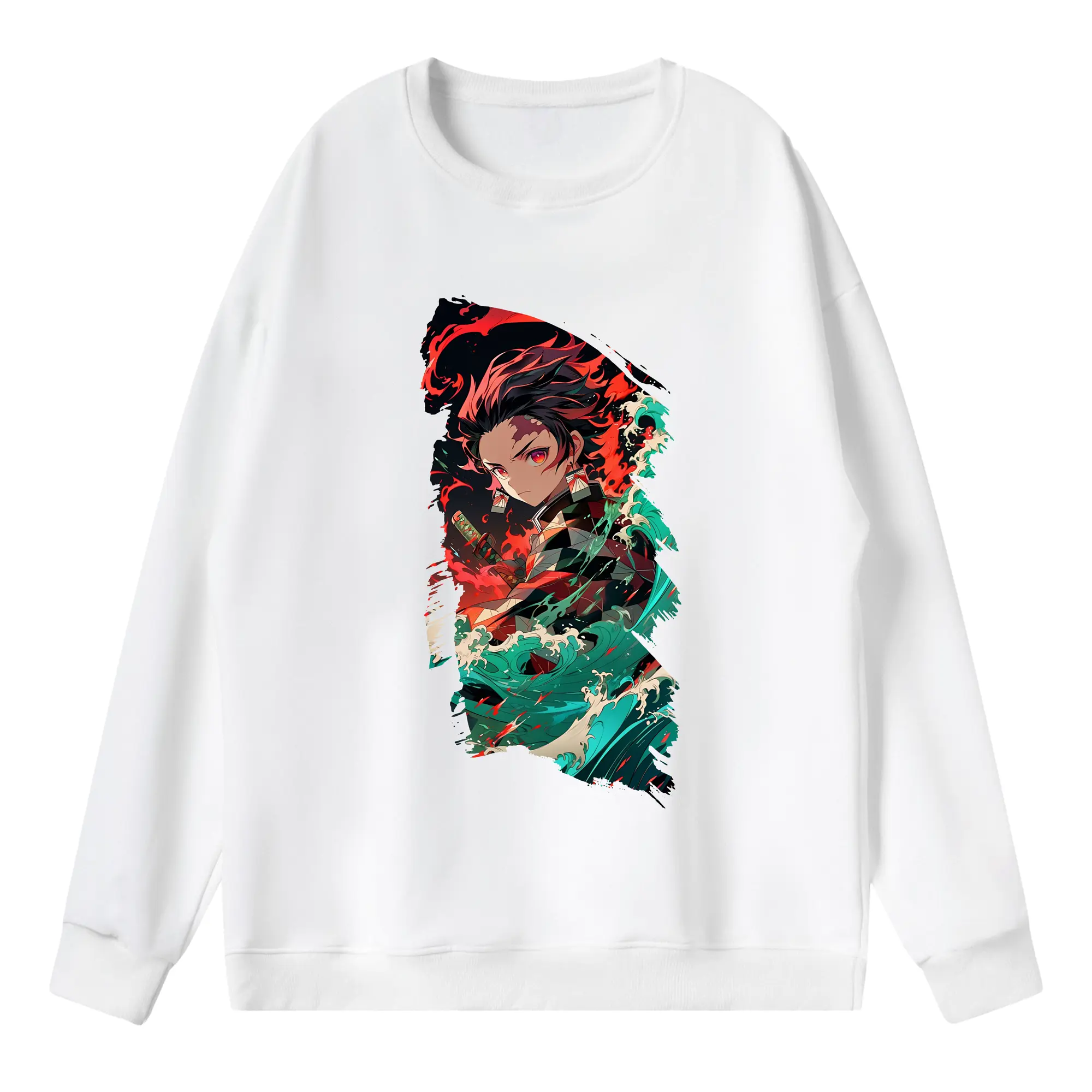 鬼滅の刃 グッズ,竈門 炭治郎 - 薄手 クルーネック スウェット 裏毛260g · ポリエステル 春秋向け カジュアル 男女兼用 · トレーナー デイリー スポーツ 散歩に最適