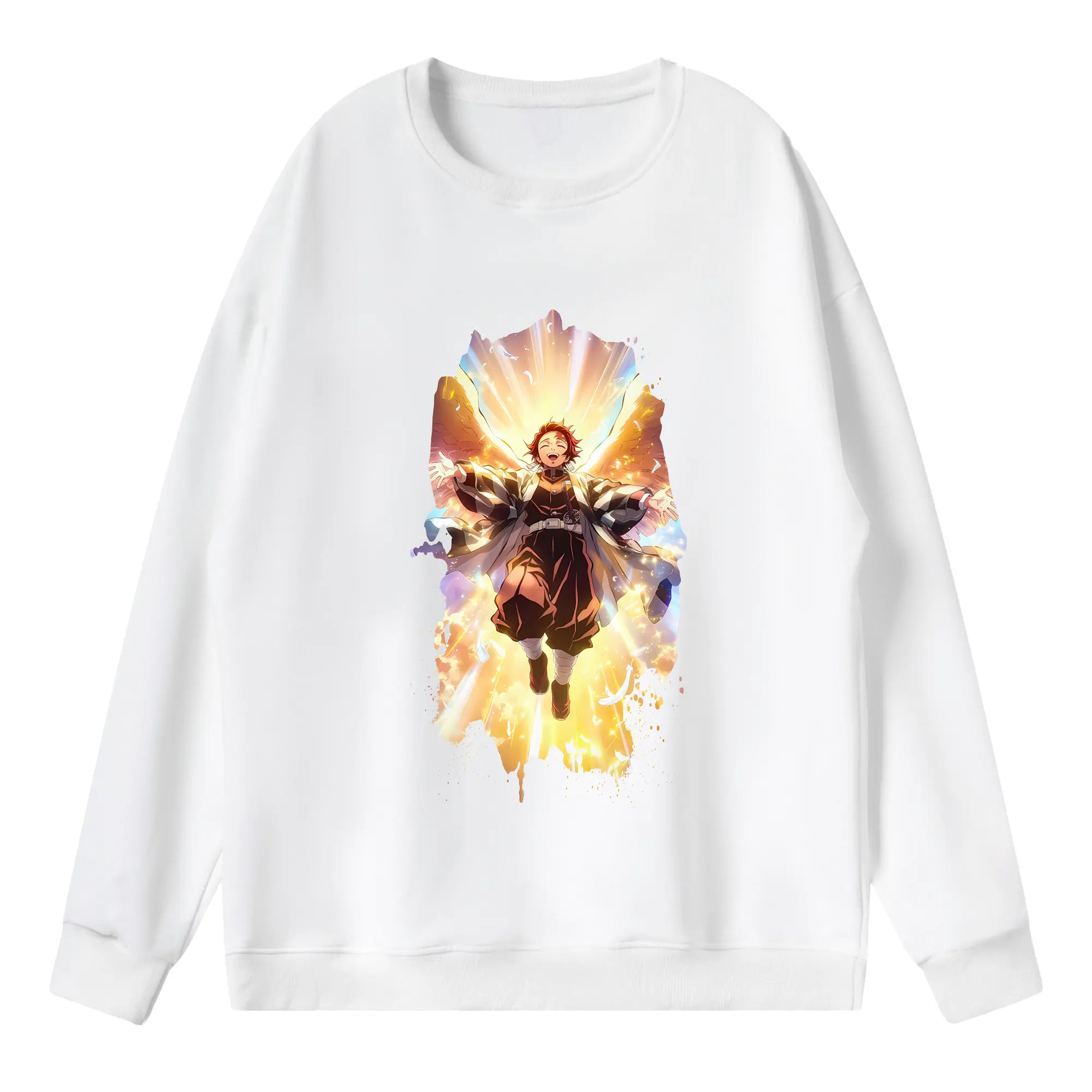 鬼滅の刃 グッズ,竈門 炭治郎 - 薄手 クルーネック スウェット 裏毛260g · ポリエステル 春秋向け カジュアル 男女兼用 · トレーナー デイリー スポーツ 散歩に最適