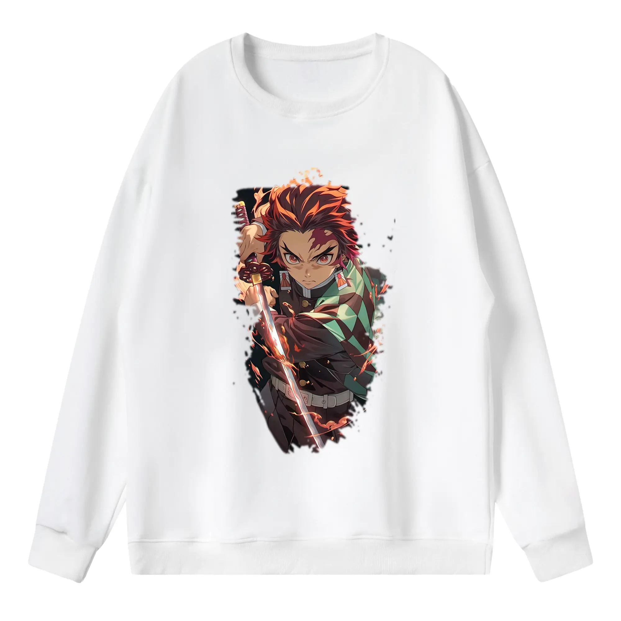 鬼滅の刃 グッズ,竈門 炭治郎 - 薄手 クルーネック スウェット 裏毛260g · ポリエステル 春秋向け カジュアル 男女兼用 · トレーナー デイリー スポーツ 散歩に最適