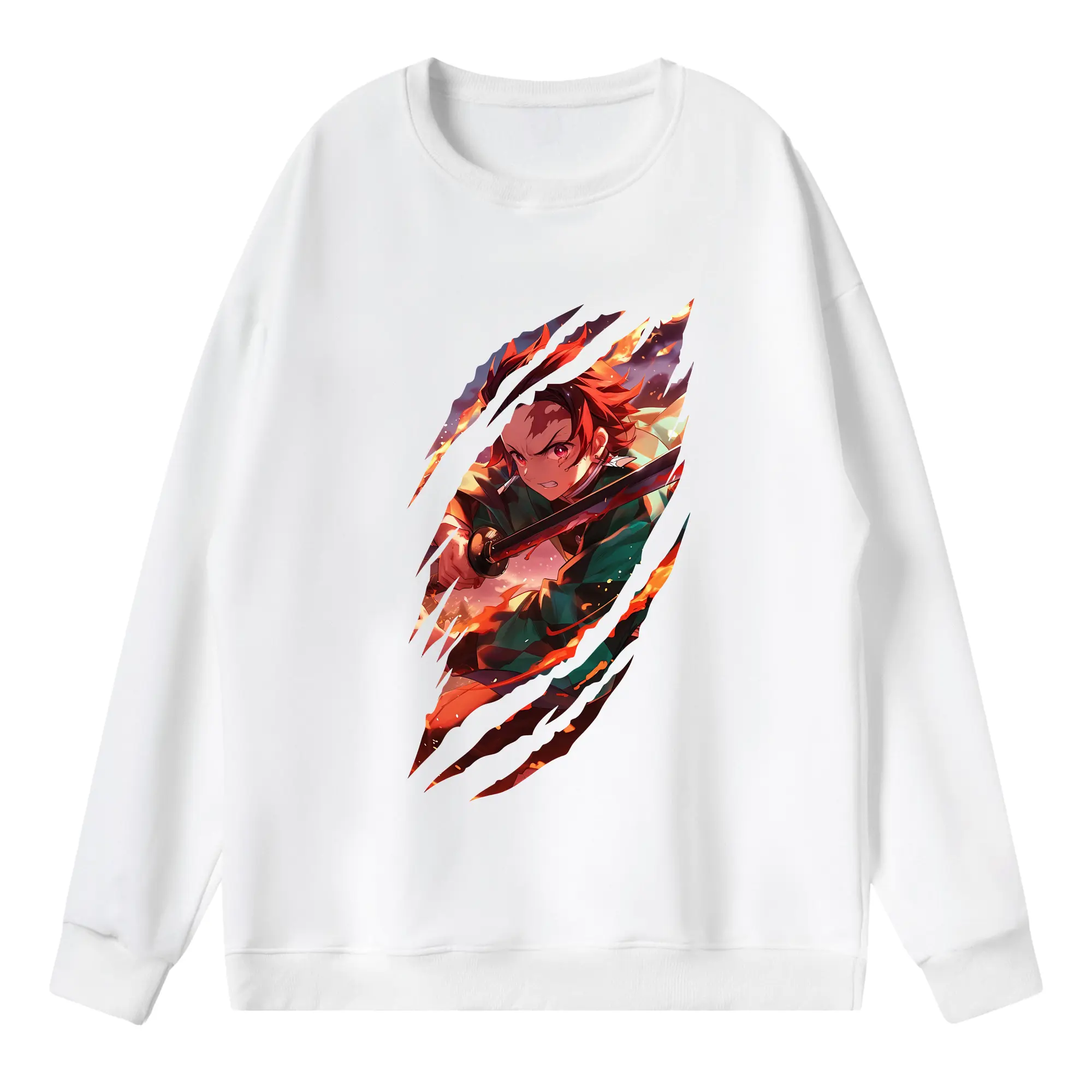 鬼滅の刃 グッズ,竈門 炭治郎 - 薄手 クルーネック スウェット 裏毛260g · ポリエステル 春秋向け カジュアル 男女兼用 · トレーナー デイリー スポーツ 散歩に最適