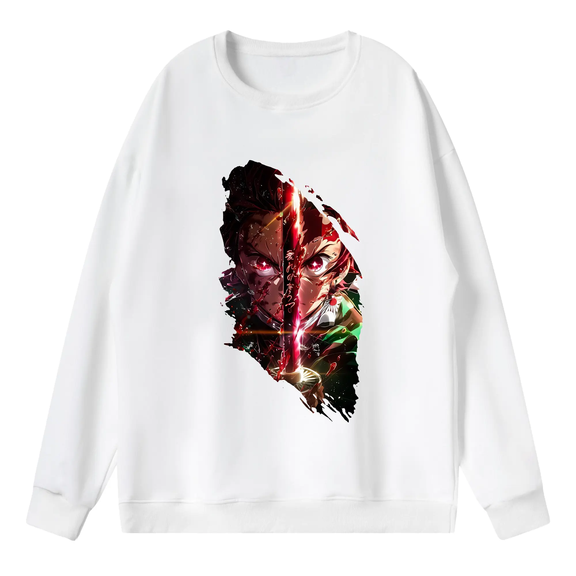 鬼滅の刃 グッズ,竈門 炭治郎 - 薄手 クルーネック スウェット 裏毛260g · ポリエステル 春秋向け カジュアル 男女兼用 · トレーナー デイリー スポーツ 散歩に最適