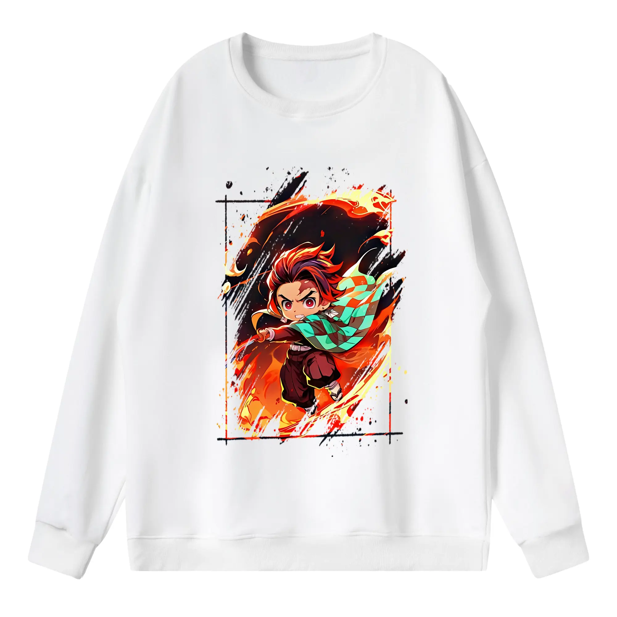 鬼滅の刃 グッズ,竈門 炭治郎 - 薄手 クルーネック スウェット 裏毛260g · ポリエステル 春秋向け カジュアル 男女兼用 · トレーナー デイリー スポーツ 散歩に最適