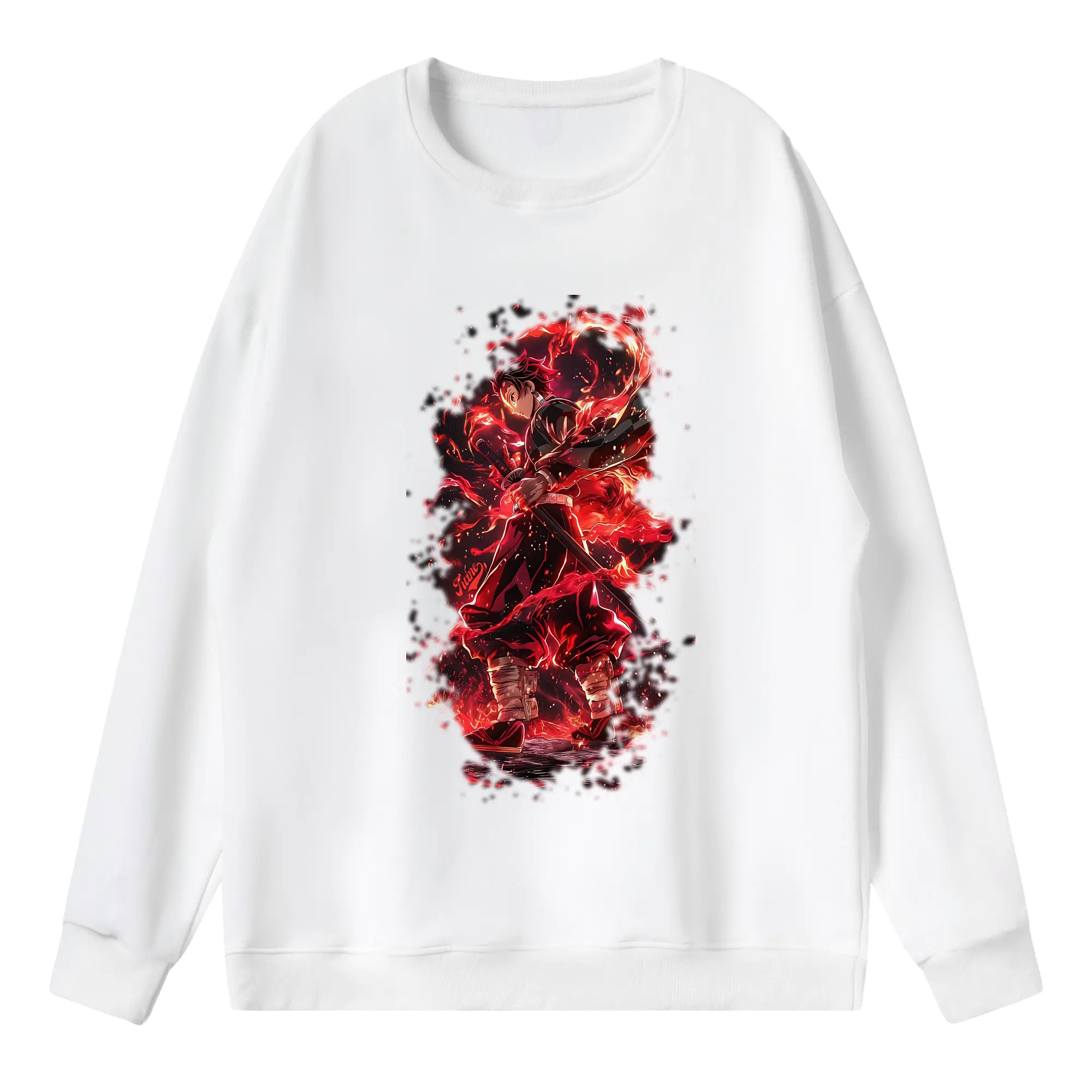 鬼滅の刃 グッズ,竈門 炭治郎 - 薄手 クルーネック スウェット 裏毛260g · ポリエステル 春秋向け カジュアル 男女兼用 · トレーナー デイリー スポーツ 散歩に最適