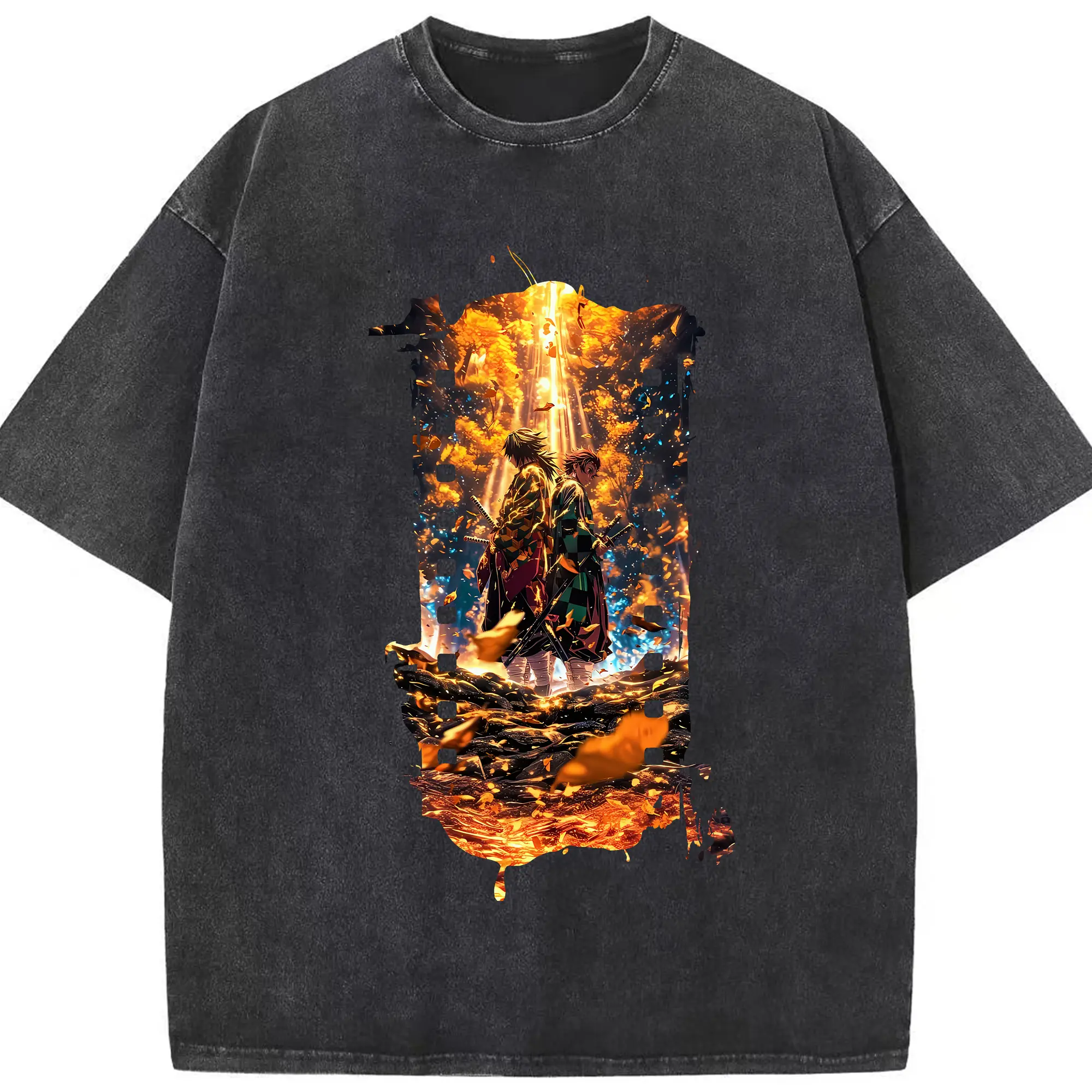 鬼滅の刃 グッズ,竈門 炭治郎 - 綿100％ ヴィンテージ風 半袖Tシャツ ・ フロントプリント ・ 柔らか肌触り ・ 通気性 快適 ・ スポーツ カジュアル 外出用