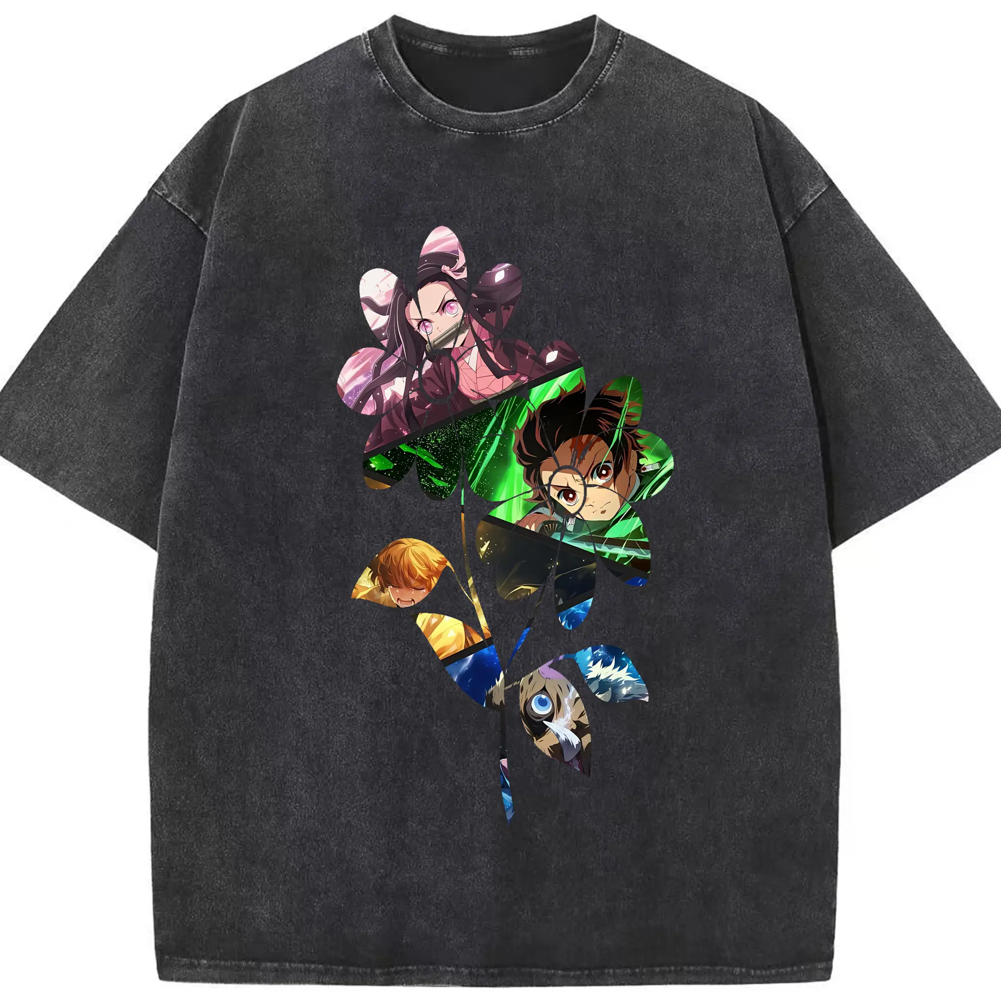 鬼滅の刃 グッズ,竈門 炭治郎 - 綿100％ ヴィンテージ風 半袖Tシャツ ・ フロントプリント ・ 柔らか肌触り ・ 通気性 快適 ・ スポーツ カジュアル 外出用