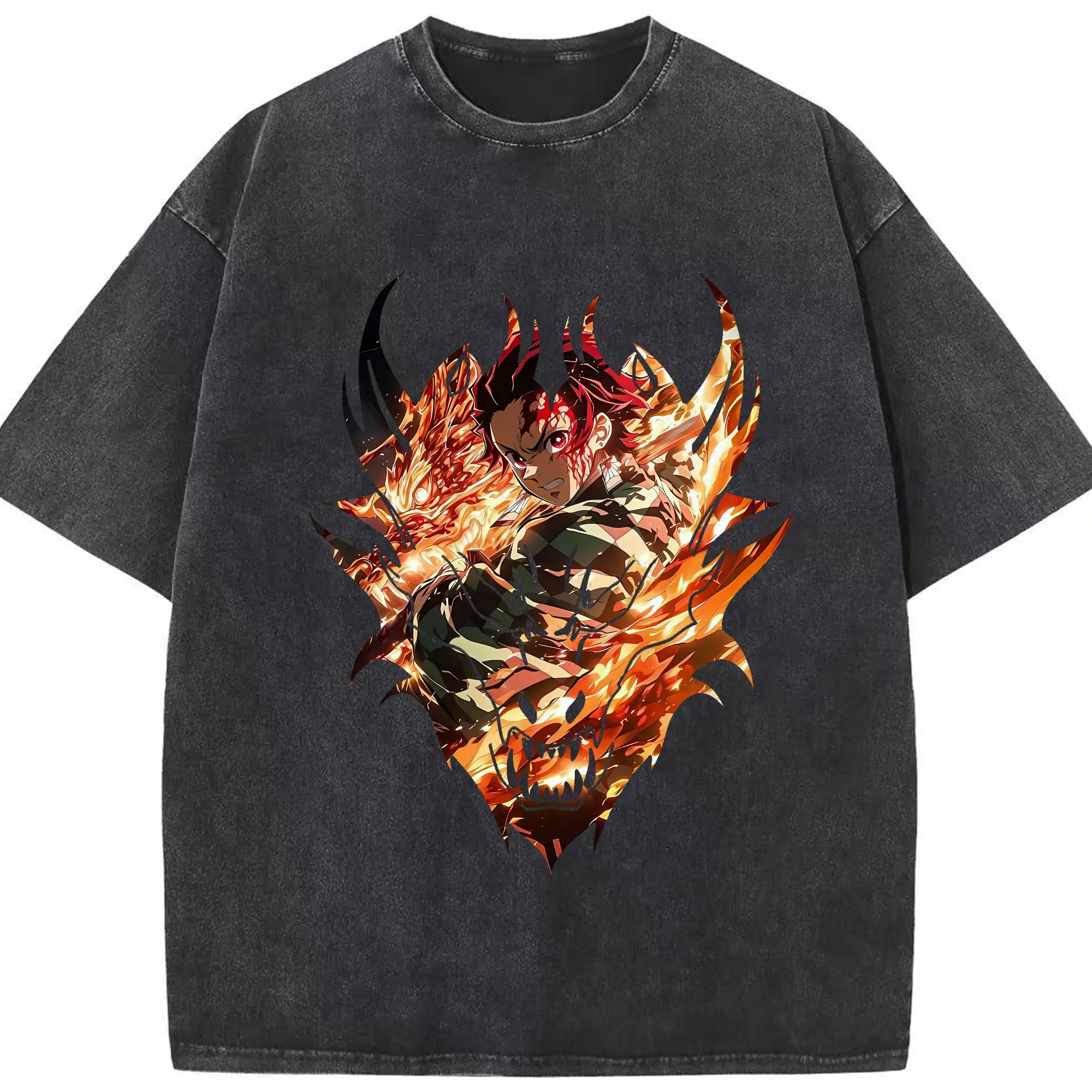 鬼滅の刃 グッズ,竈門 炭治郎 - 綿100％ ヴィンテージ風 半袖Tシャツ ・ フロントプリント ・ 柔らか肌触り ・ 通気性 快適 ・ スポーツ カジュアル 外出用