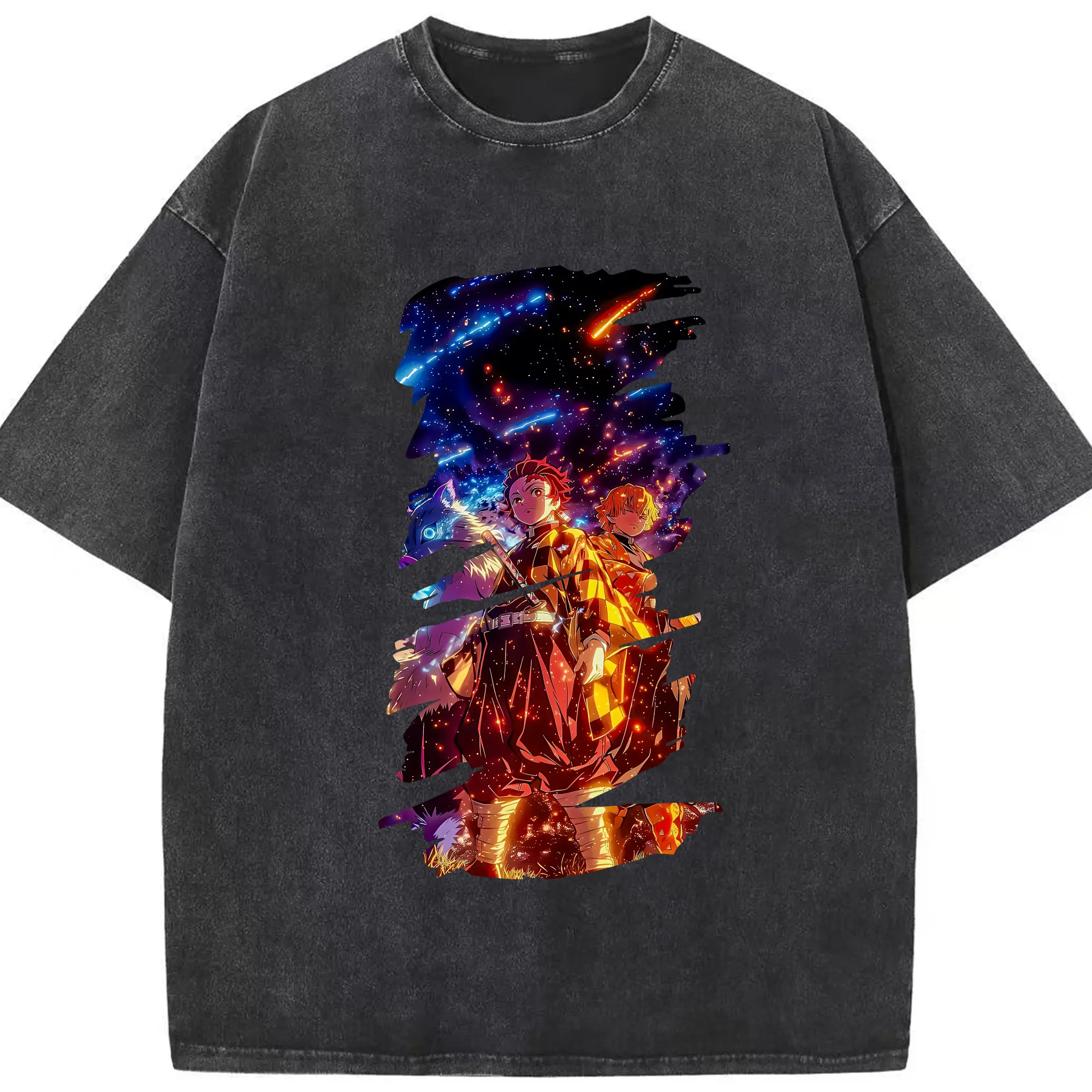 鬼滅の刃 グッズ,竈門 炭治郎 - 綿100％ ヴィンテージ風 半袖Tシャツ ・ フロントプリント ・ 柔らか肌触り ・ 通気性 快適 ・ スポーツ カジュアル 外出用