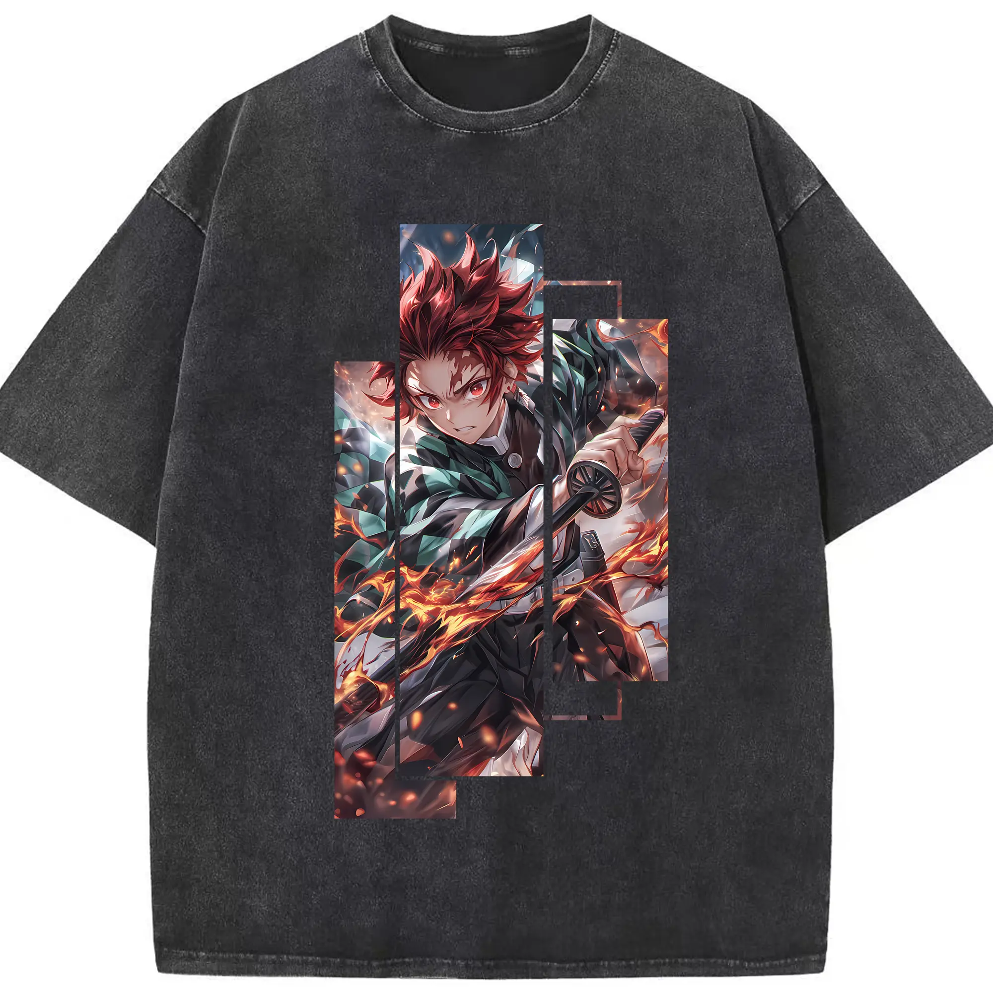鬼滅の刃 グッズ,竈門 炭治郎 - 綿100％ ヴィンテージ風 半袖Tシャツ ・ フロントプリント ・ 柔らか肌触り ・ 通気性 快適 ・ スポーツ カジュアル 外出用