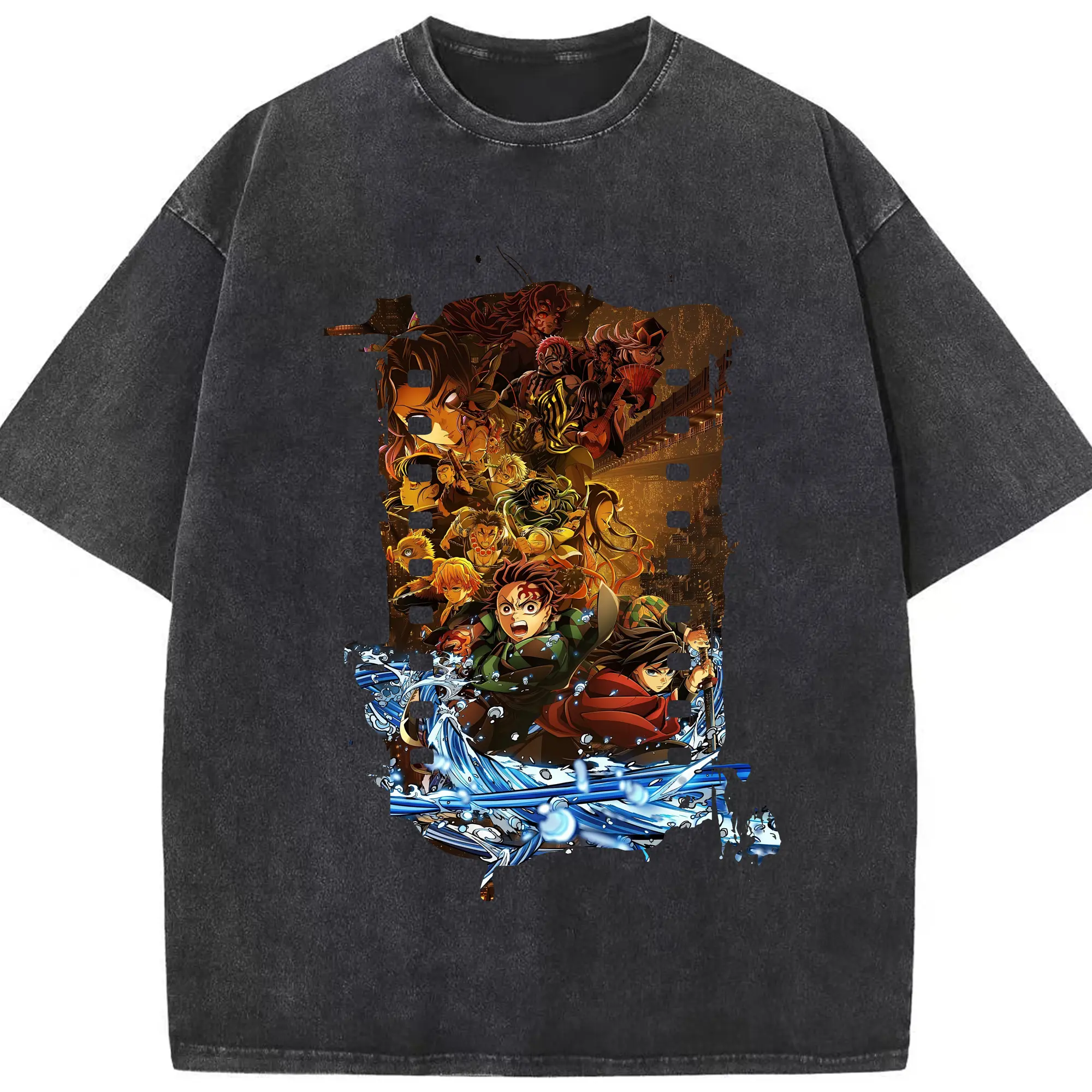 鬼滅の刃 グッズ,竈門 炭治郎 - 綿100％ ヴィンテージ風 半袖Tシャツ ・ フロントプリント ・ 柔らか肌触り ・ 通気性 快適 ・ スポーツ カジュアル 外出用