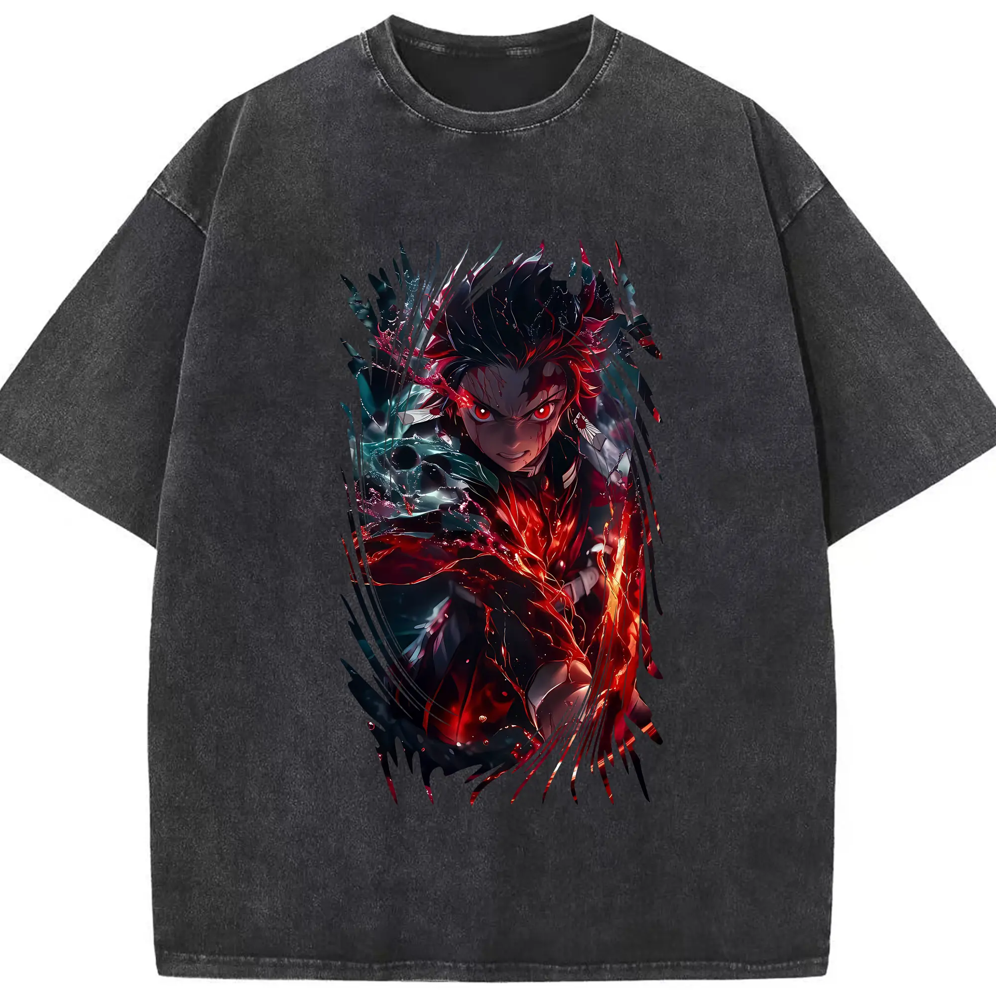 鬼滅の刃 グッズ,竈門 炭治郎 - 綿100％ ヴィンテージ風 半袖Tシャツ ・ フロントプリント ・ 柔らか肌触り ・ 通気性 快適 ・ スポーツ カジュアル 外出用