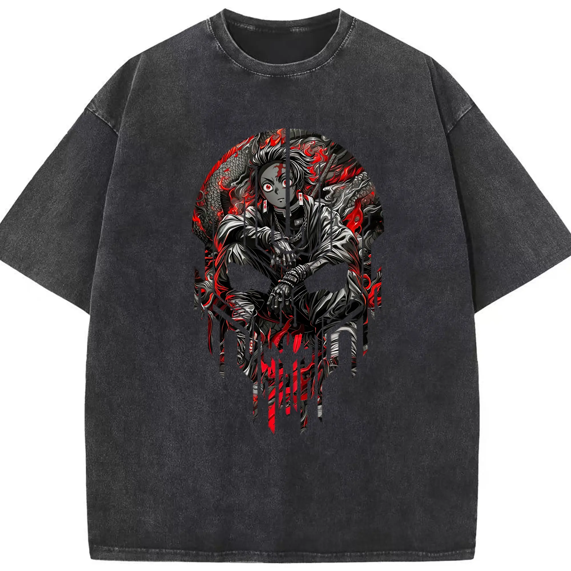鬼滅の刃 グッズ,竈門 炭治郎 - 綿100％ ヴィンテージ風 半袖Tシャツ ・ フロントプリント ・ 柔らか肌触り ・ 通気性 快適 ・ スポーツ カジュアル 外出用