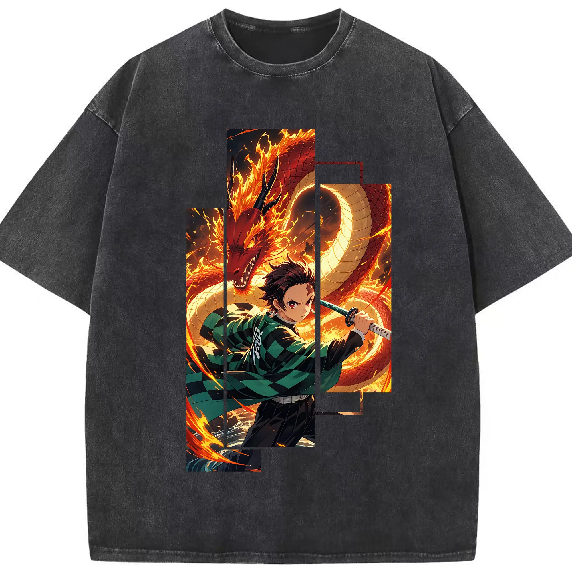 鬼滅の刃 グッズ,竈門 炭治郎 - 綿100％ ヴィンテージ風 半袖Tシャツ ・ フロントプリント ・ 柔らか肌触り ・ 通気性 快適 ・ スポーツ カジュアル 外出用