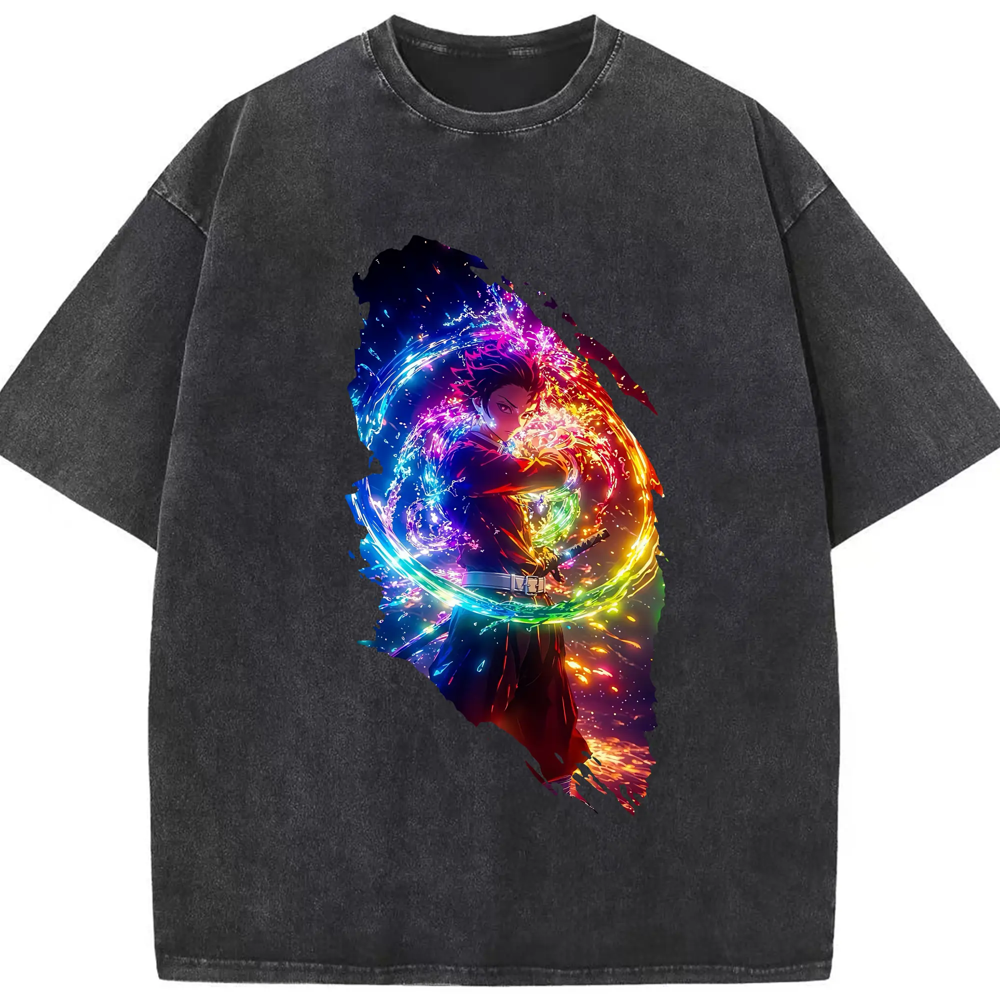 鬼滅の刃 グッズ,竈門 炭治郎 - 綿100％ ヴィンテージ風 半袖Tシャツ ・ フロントプリント ・ 柔らか肌触り ・ 通気性 快適 ・ スポーツ カジュアル 外出用