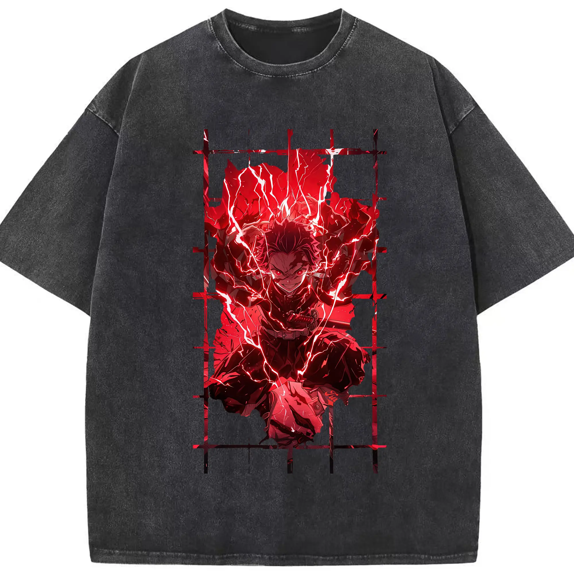 鬼滅の刃 グッズ,竈門 炭治郎 - 綿100％ ヴィンテージ風 半袖Tシャツ ・ フロントプリント ・ 柔らか肌触り ・ 通気性 快適 ・ スポーツ カジュアル 外出用