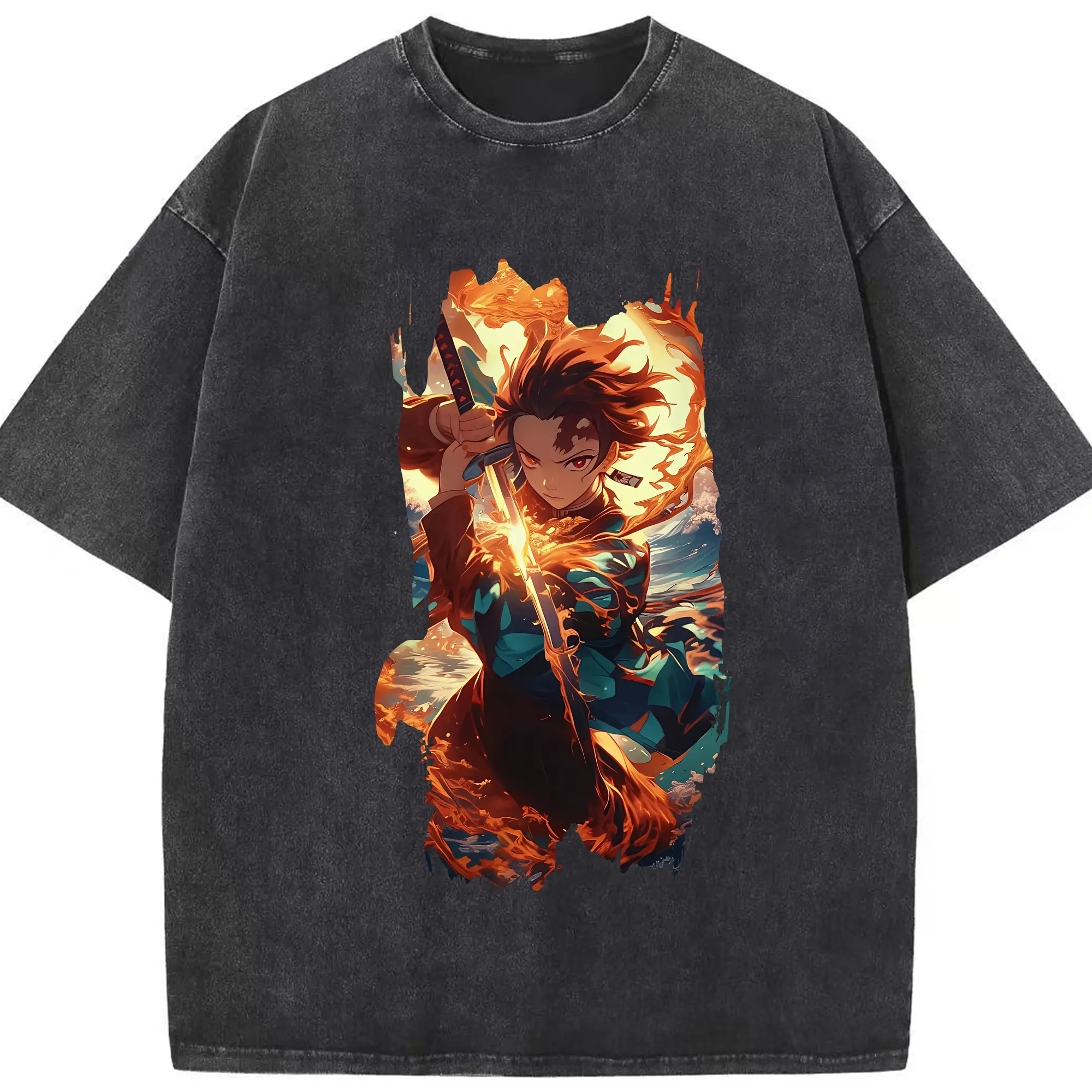 鬼滅の刃 グッズ,竈門 炭治郎 - 綿100％ ヴィンテージ風 半袖Tシャツ ・ フロントプリント ・ 柔らか肌触り ・ 通気性 快適 ・ スポーツ カジュアル 外出用