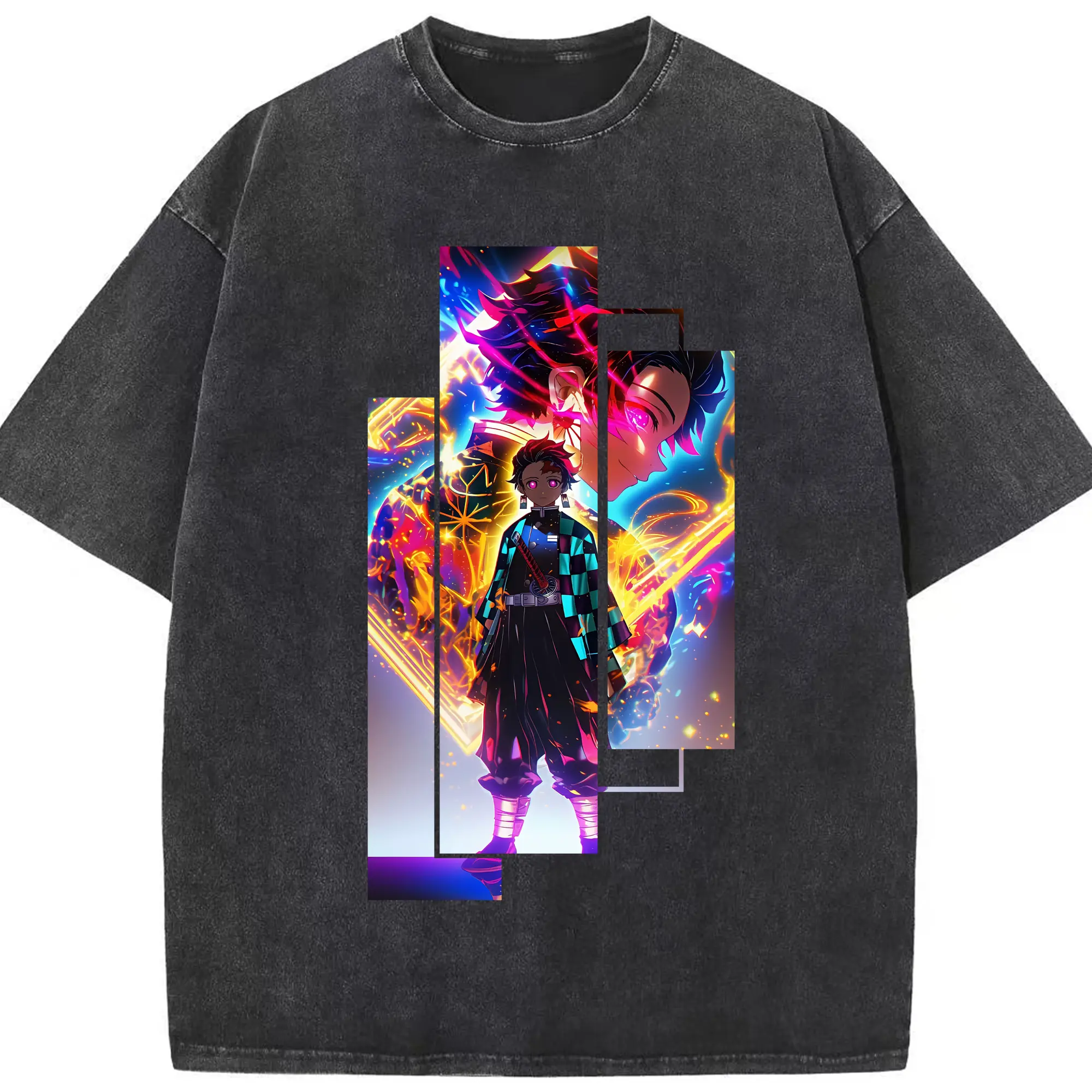 鬼滅の刃 グッズ,竈門 炭治郎 - 綿100％ ヴィンテージ風 半袖Tシャツ ・ フロントプリント ・ 柔らか肌触り ・ 通気性 快適 ・ スポーツ カジュアル 外出用