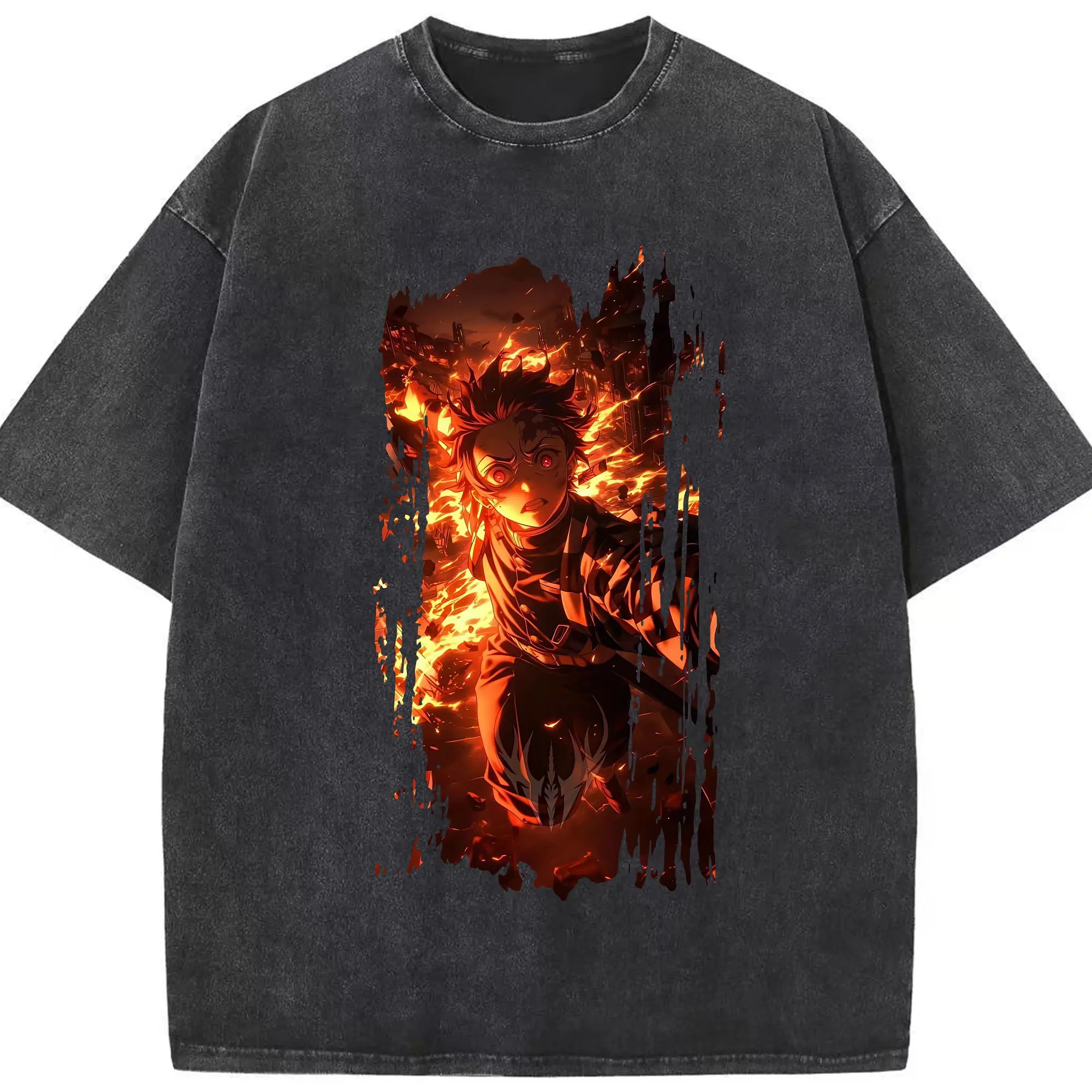 鬼滅の刃 グッズ,竈門 炭治郎 - 綿100％ ヴィンテージ風 半袖Tシャツ ・ フロントプリント ・ 柔らか肌触り ・ 通気性 快適 ・ スポーツ カジュアル 外出用