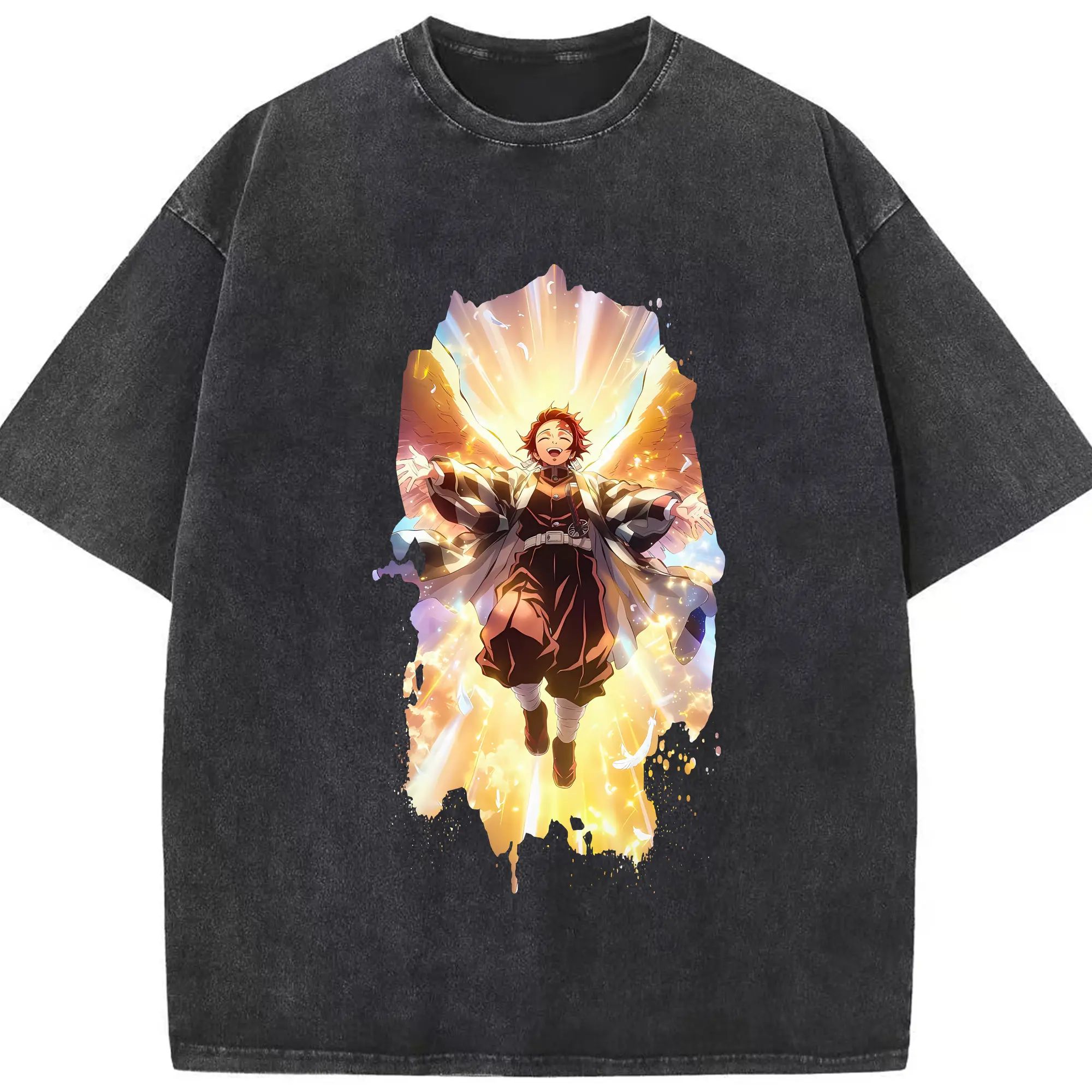 鬼滅の刃 グッズ,竈門 炭治郎 - 綿100％ ヴィンテージ風 半袖Tシャツ ・ フロントプリント ・ 柔らか肌触り ・ 通気性 快適 ・ スポーツ カジュアル 外出用