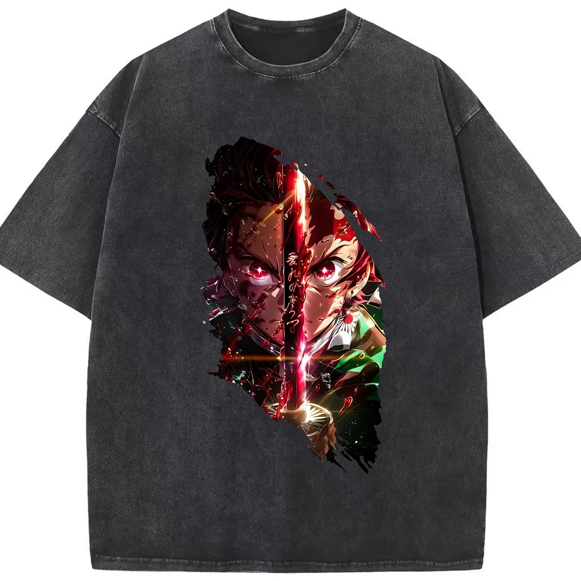 鬼滅の刃 グッズ,竈門 炭治郎 - 綿100％ ヴィンテージ風 半袖Tシャツ ・ フロントプリント ・ 柔らか肌触り ・ 通気性 快適 ・ スポーツ カジュアル 外出用