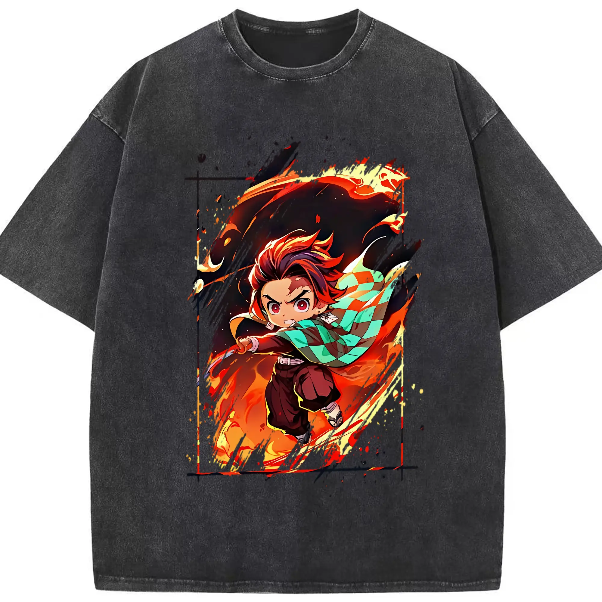 鬼滅の刃 グッズ,竈門 炭治郎 - 綿100％ ヴィンテージ風 半袖Tシャツ ・ フロントプリント ・ 柔らか肌触り ・ 通気性 快適 ・ スポーツ カジュアル 外出用