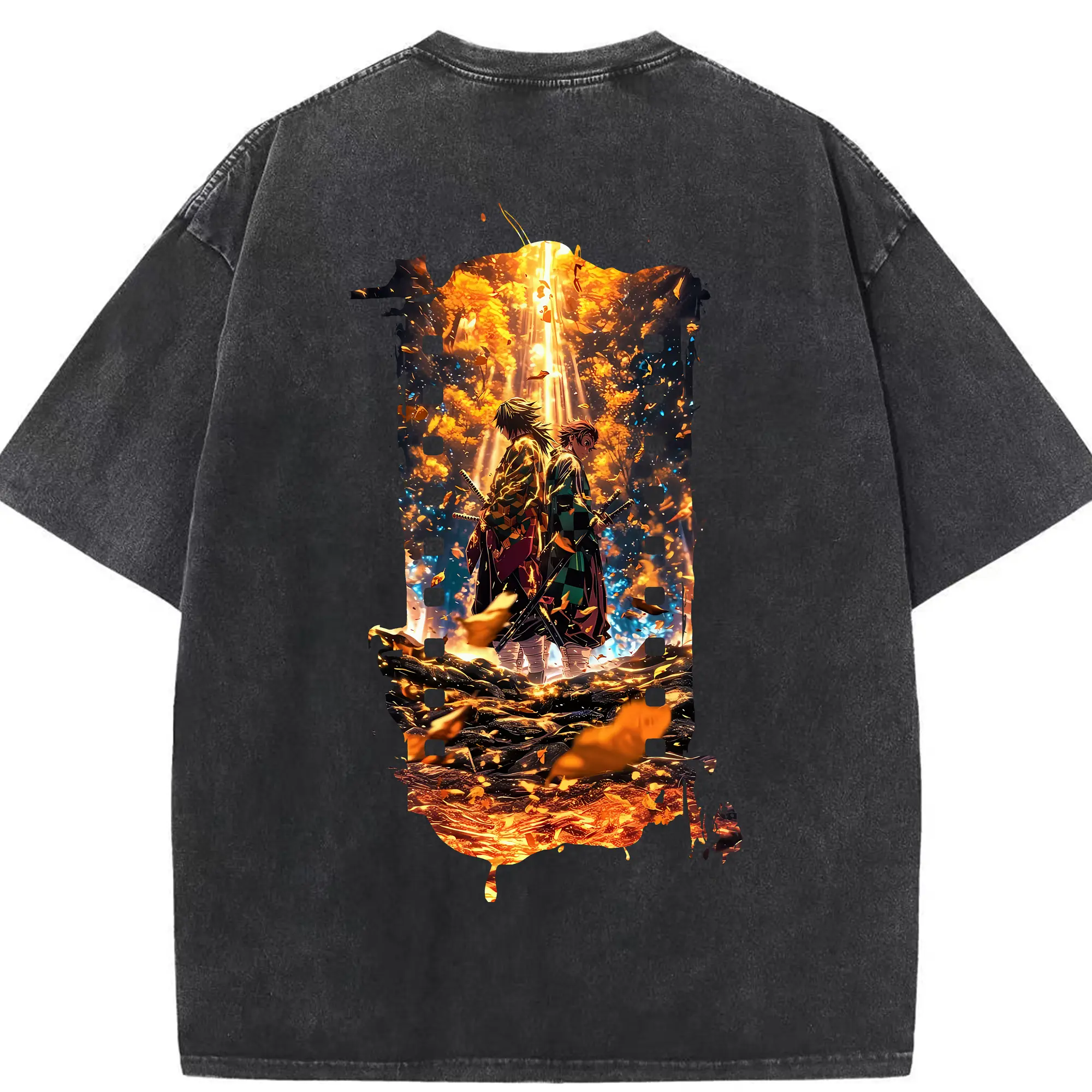 鬼滅の刃 グッズ,竈門 炭治郎 - 綿100％ ヴィンテージ風 半袖Tシャツ ・ 背面プリント ・ 柔らか肌触り ・ 通気性 快適 ・ スポーツ カジュアル 外出用