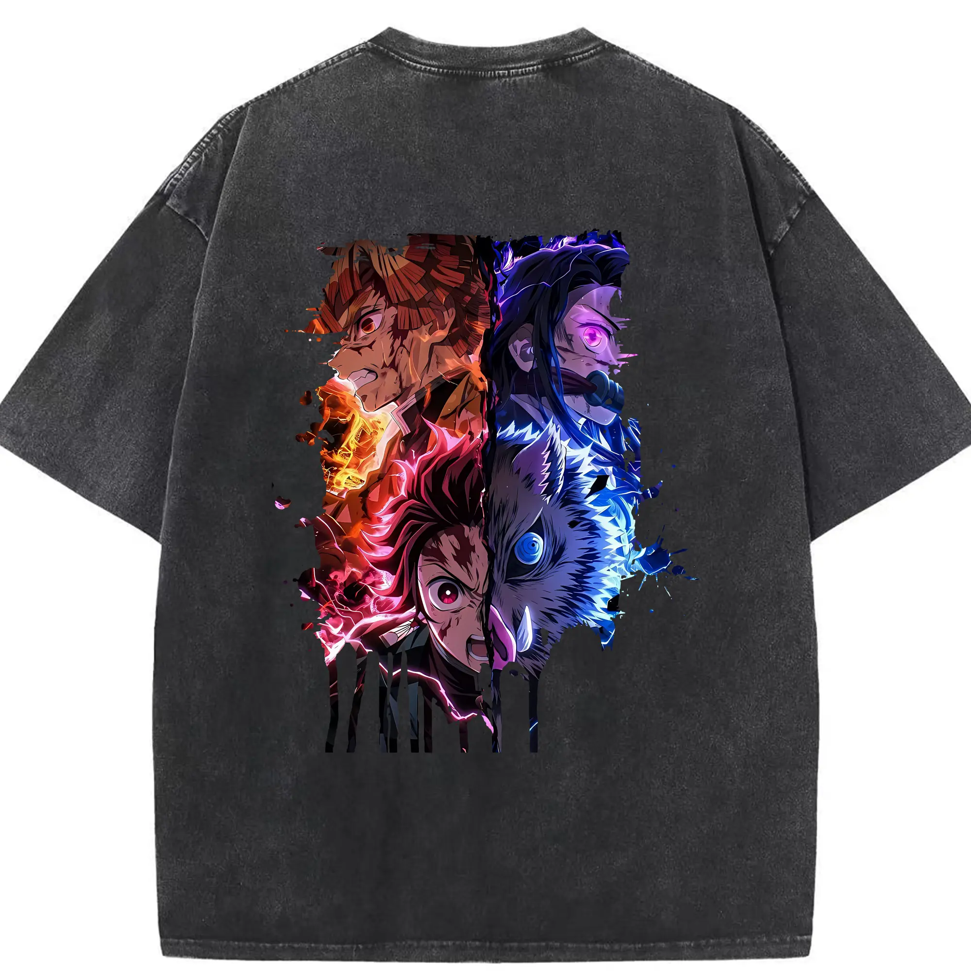 鬼滅の刃 グッズ,竈門 炭治郎 - 綿100％ ヴィンテージ風 半袖Tシャツ ・ 背面プリント ・ 柔らか肌触り ・ 通気性 快適 ・ スポーツ カジュアル 外出用